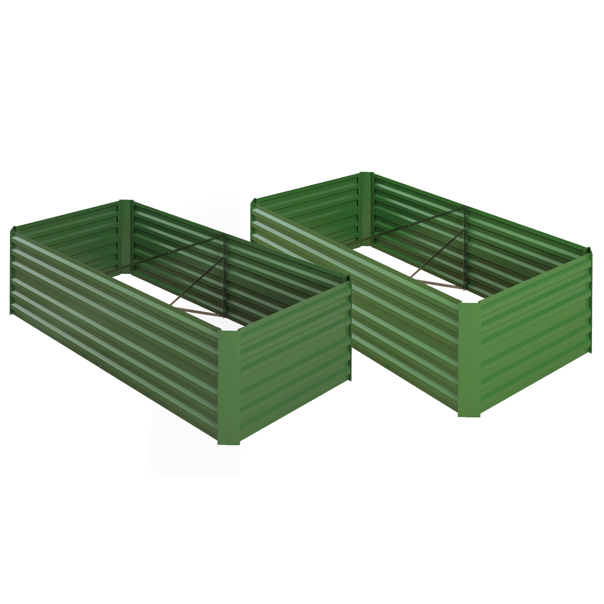 Set of 2 Raised Beds for Garden, Galvanised Steel Outdoor Planters with Multi-reinforced Rods for Vegetables, Plants, Flowers and Herbs, 180 x 90 x 59 cm, Green