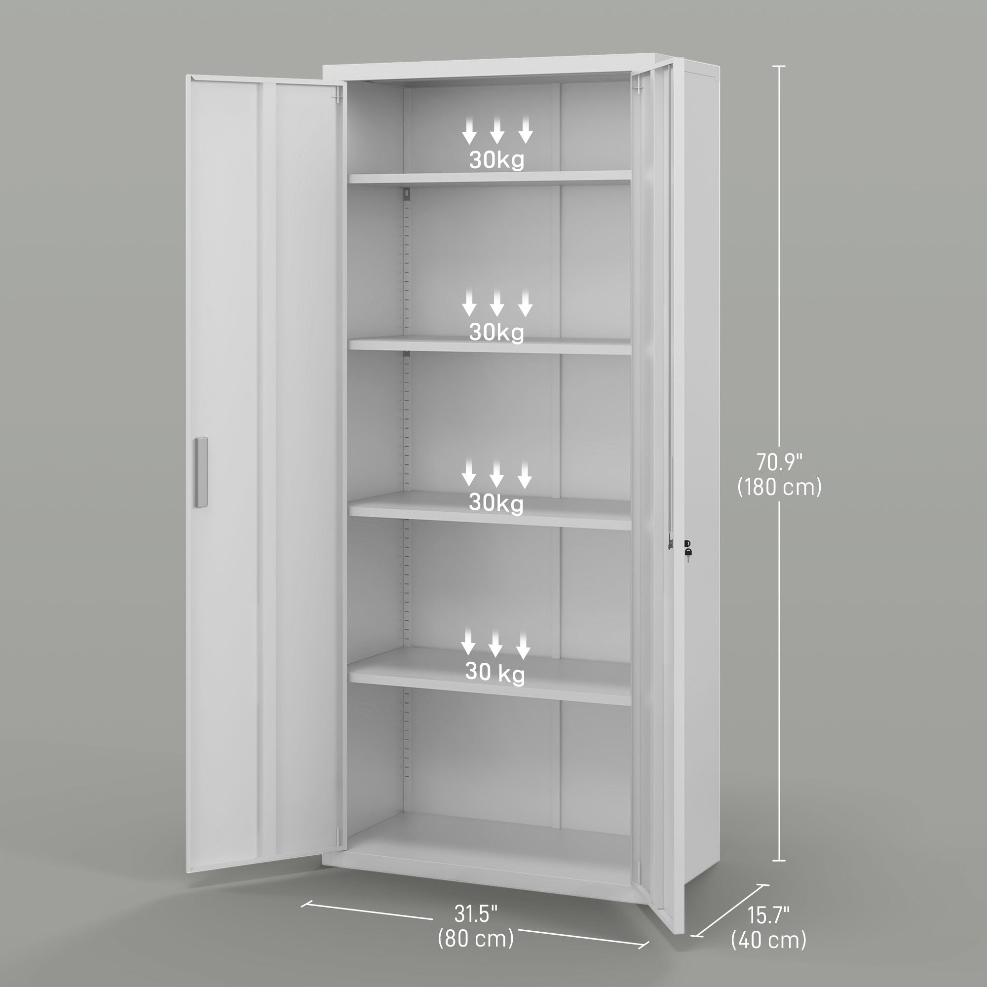 Five Shelf Lockable Steel Office Cabinet - White