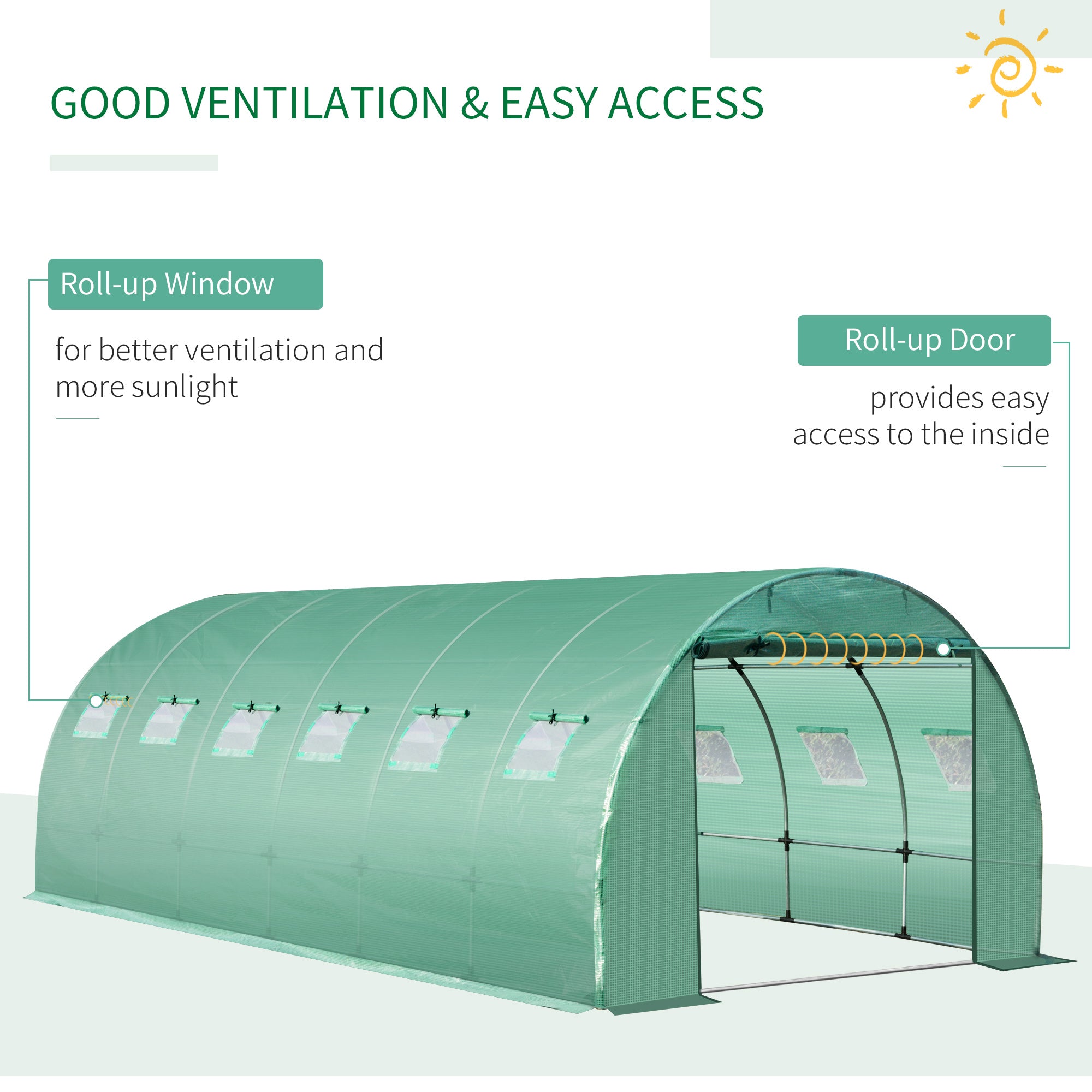 6 x 3 x 2m Greenhouse Replacement Cover ONLY Winter Garden Plant PE Cover for Tunnel Walk-in Greenhouse with Roll-up Windows Door Outdoor, Green