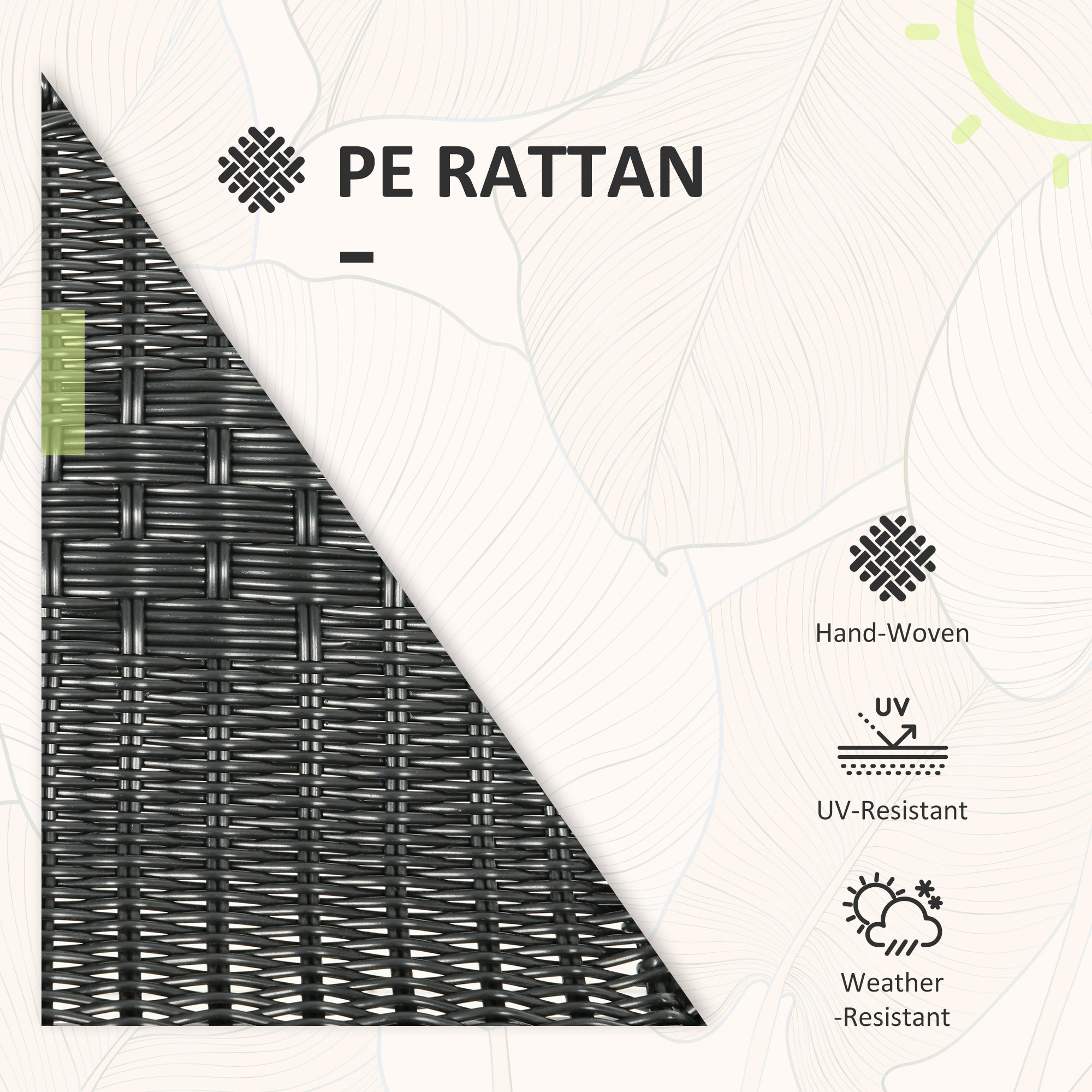 3 Piece Rattan Bistro Set with Tempered Glass Table - Black