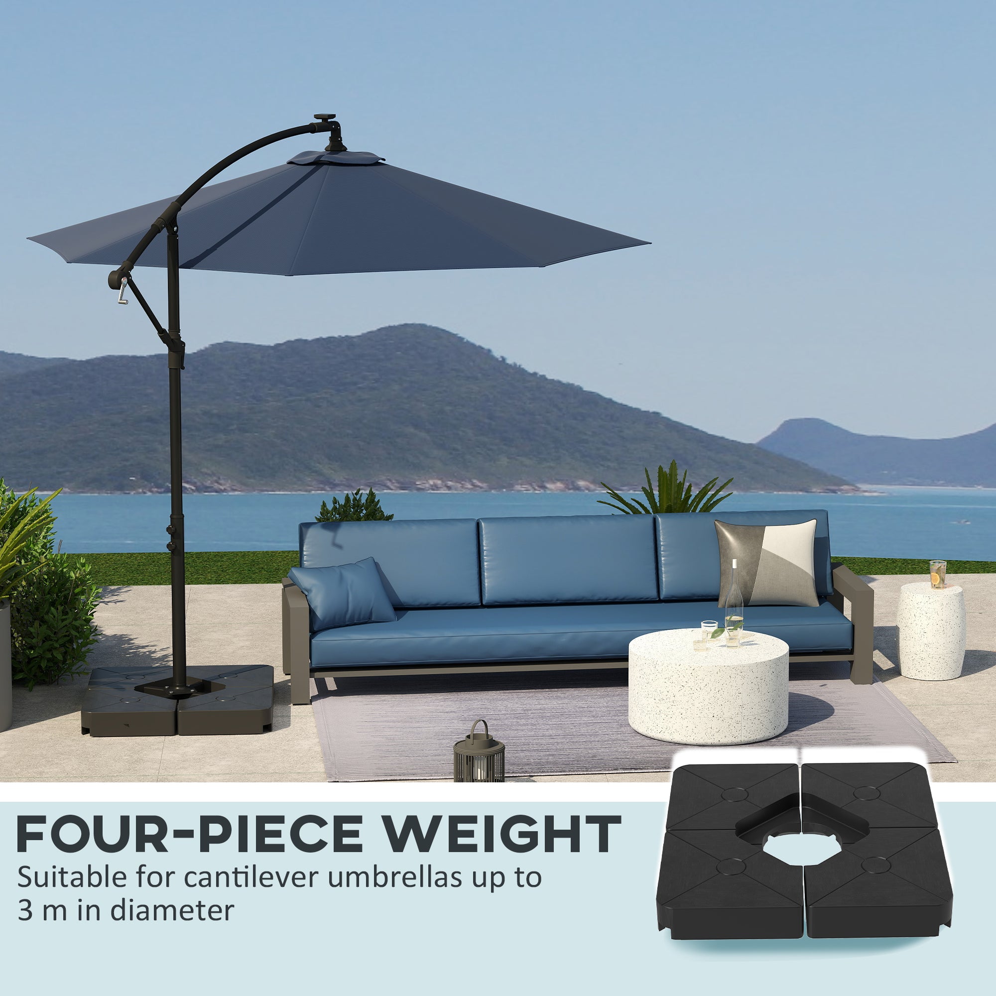 Umbrella Weights for Cantilever Parasols, Set of 4 Heavy Duty Parasol Base Weights, 64kg Sand or 55kg Water Filled, Black
