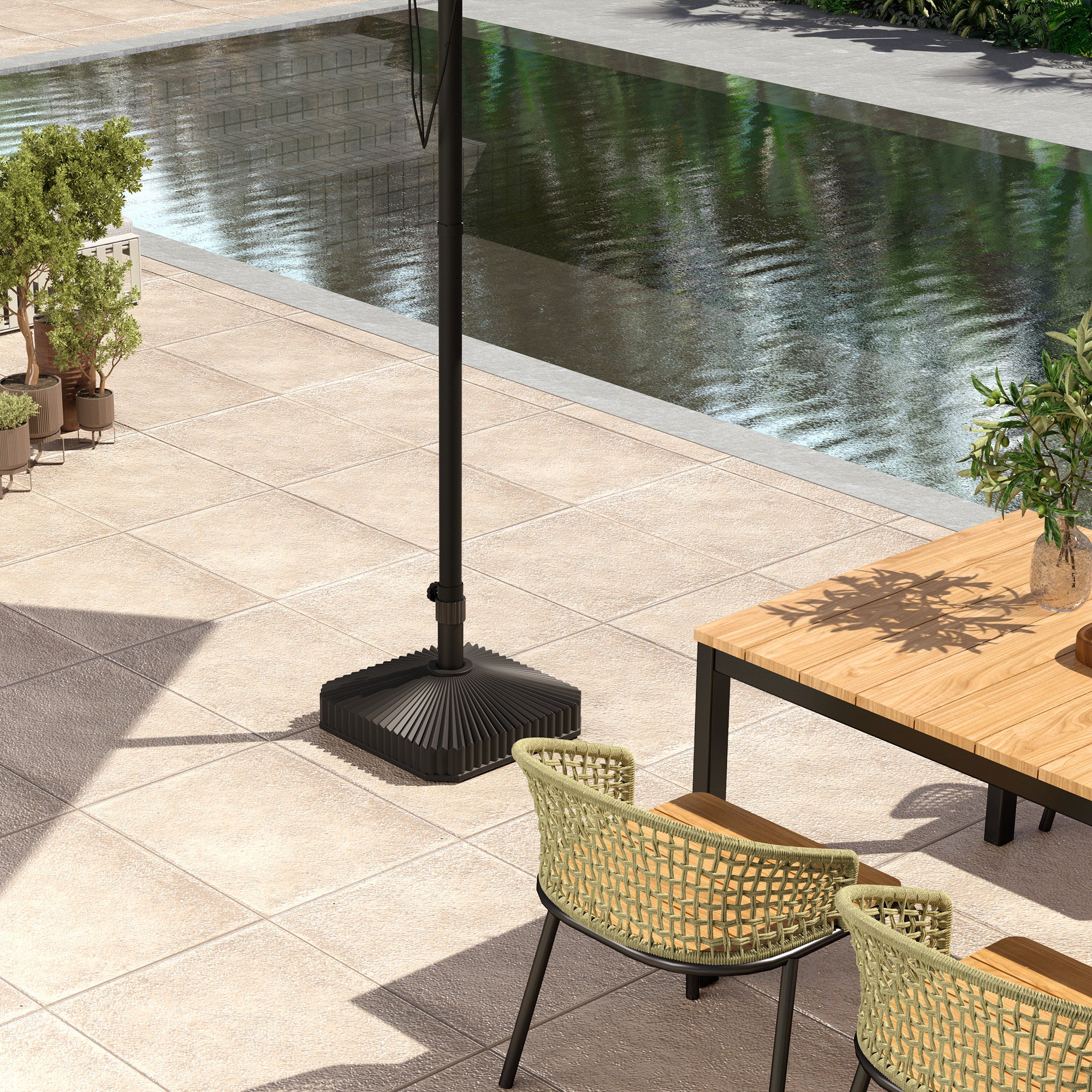 Patio Umbrella Stand, Heavy Duty Outdoor Parasol Base, Sand/Water Filled, Black