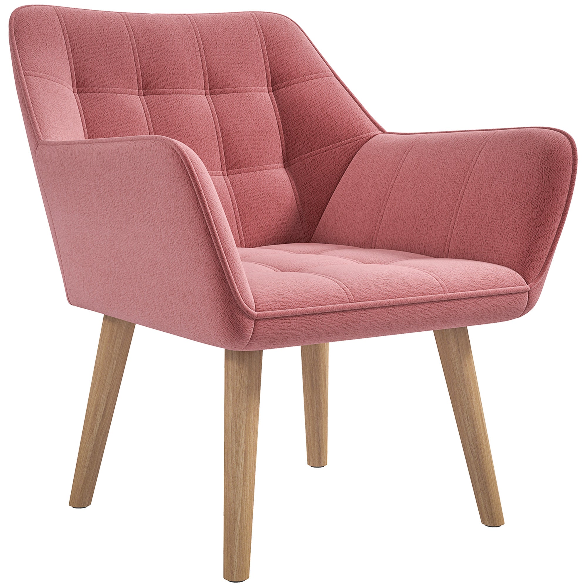 Accent Chair, Arm Chair with Wide Arms, Slanted Back, Thick Padding and Rubber Wooden Legs for Living Room, Pink