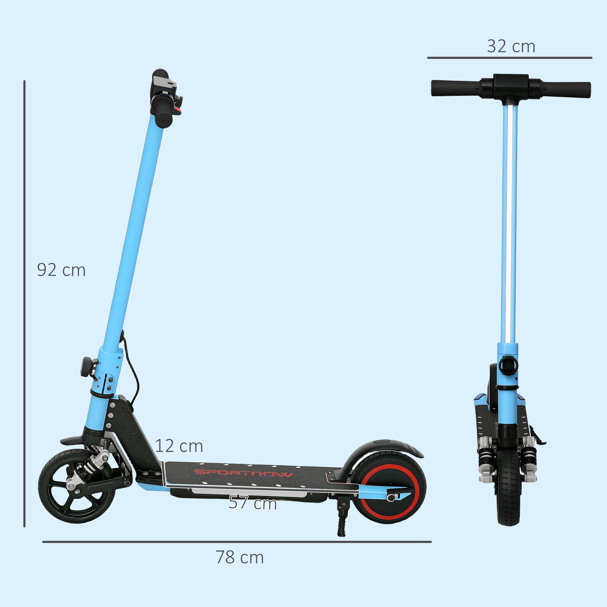 Folding Electric Scooter for Kids 6-14 with Dual Brakes, Front Suspension & LED Lights - Blue