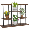 Four-Tier Wooden Plant Stand with Six Shelves and Metal Frame - Black Carbonised Finish