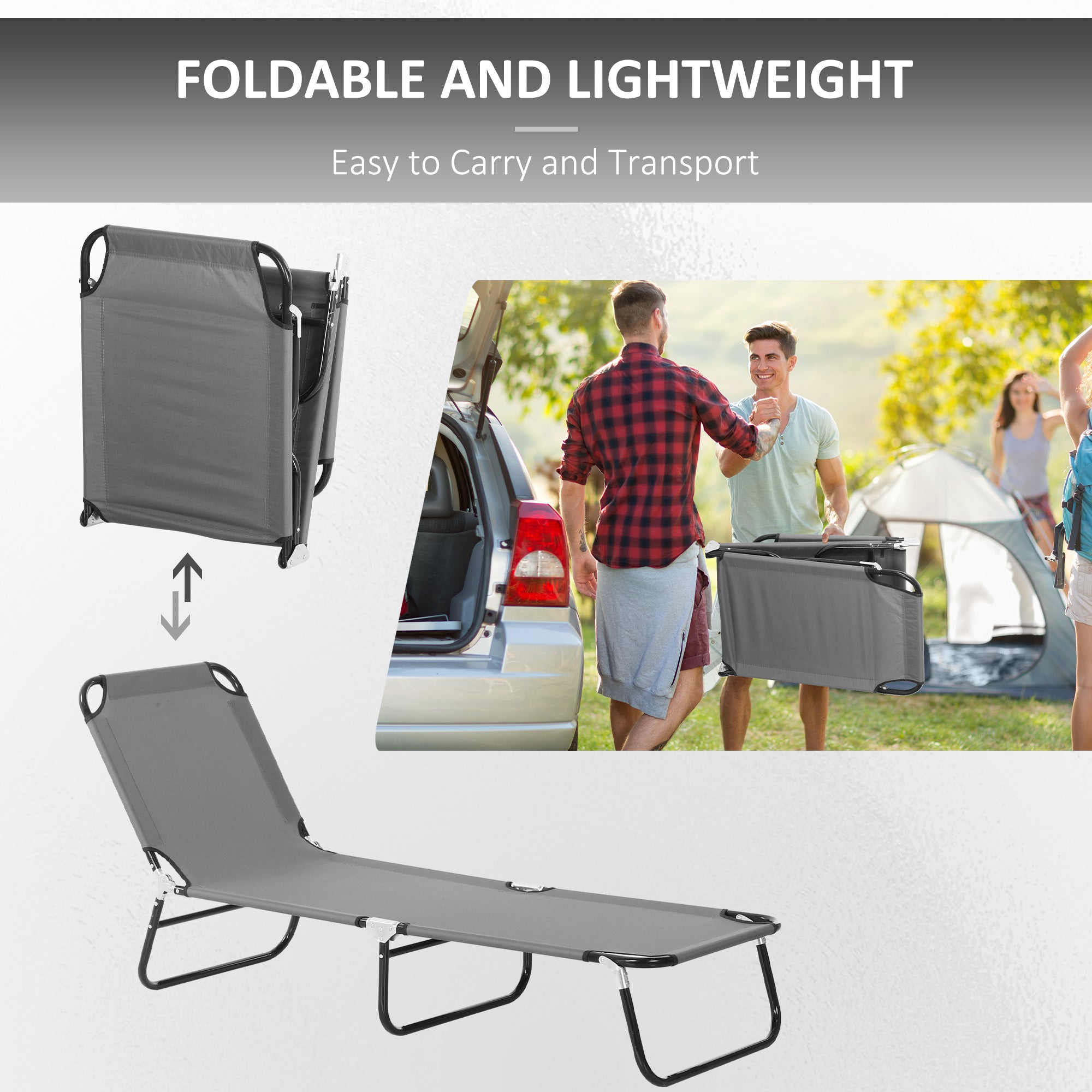 Set of 2 Folding Outdoor Sun Loungers with 5-Position Adjustable Backrest - Dark Grey