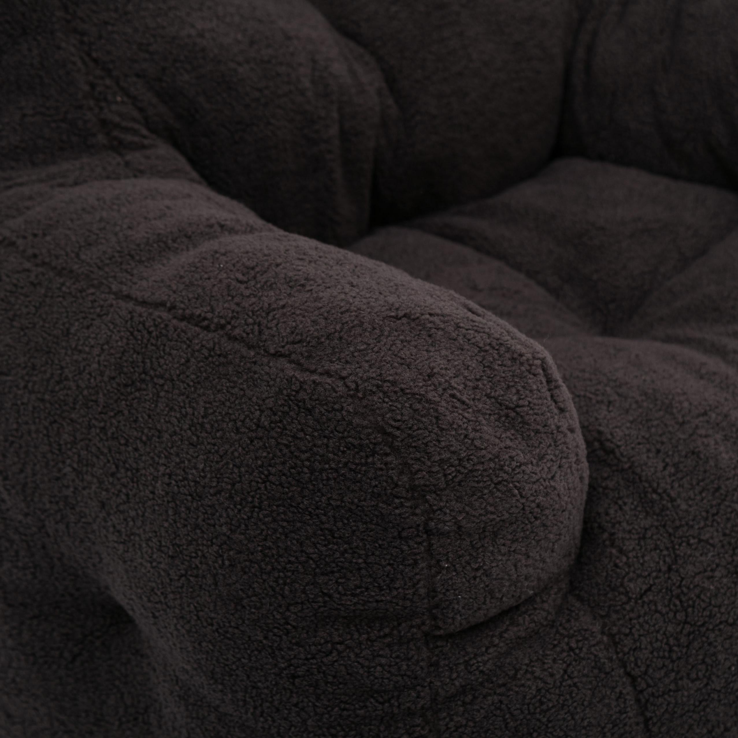 Soft Tufted Foam Bean Bag Armchair with Teddy Fabric, Recliner Sofa with Ergonomic Backrest, 100L x 94W x 70H cm, Dark Gray