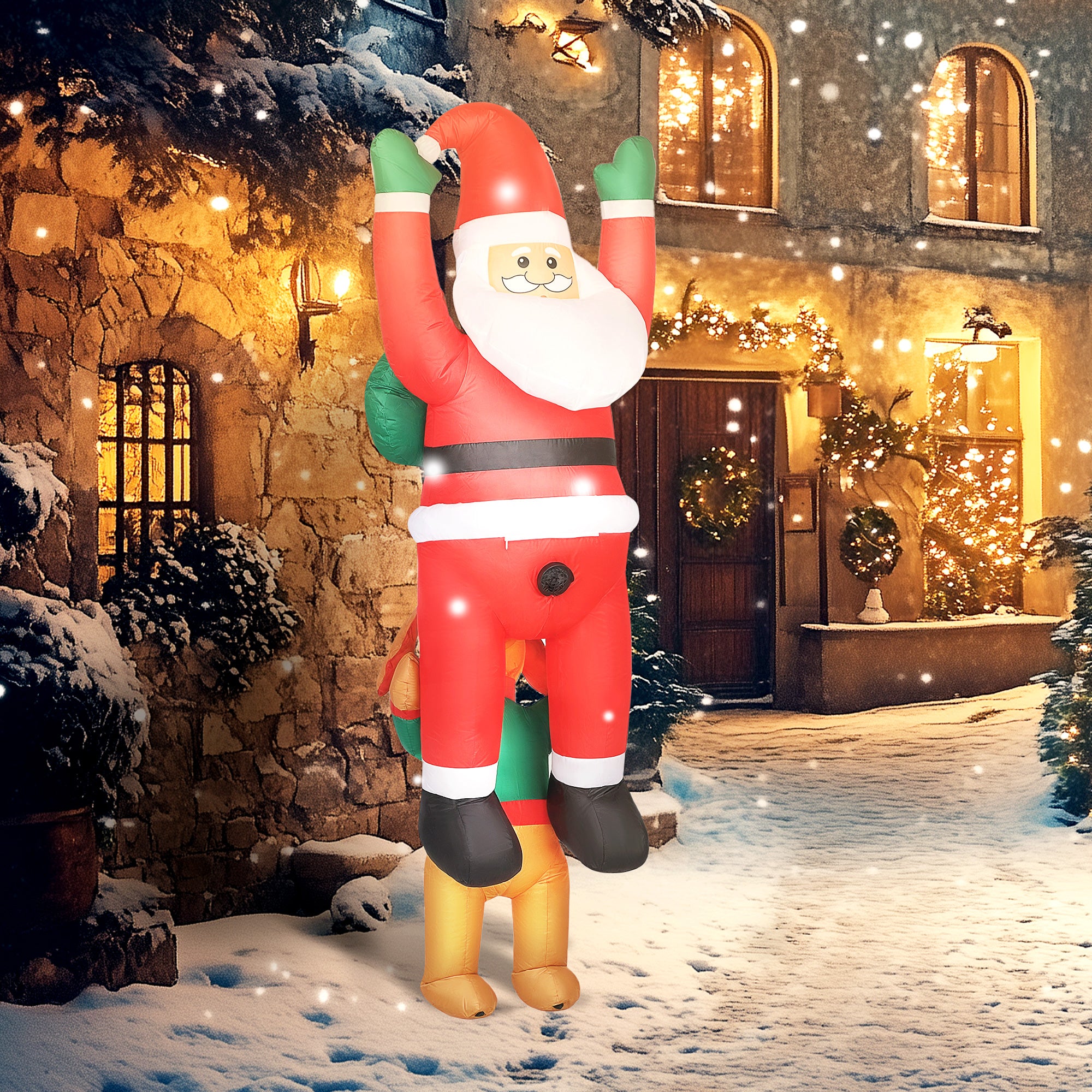 7FT Hanging Christmas Inflatable Santa with Dog, Christmas Blow Up Decoration with Built-in LED Lights for Garden, Indoor Outdoor Home Decor