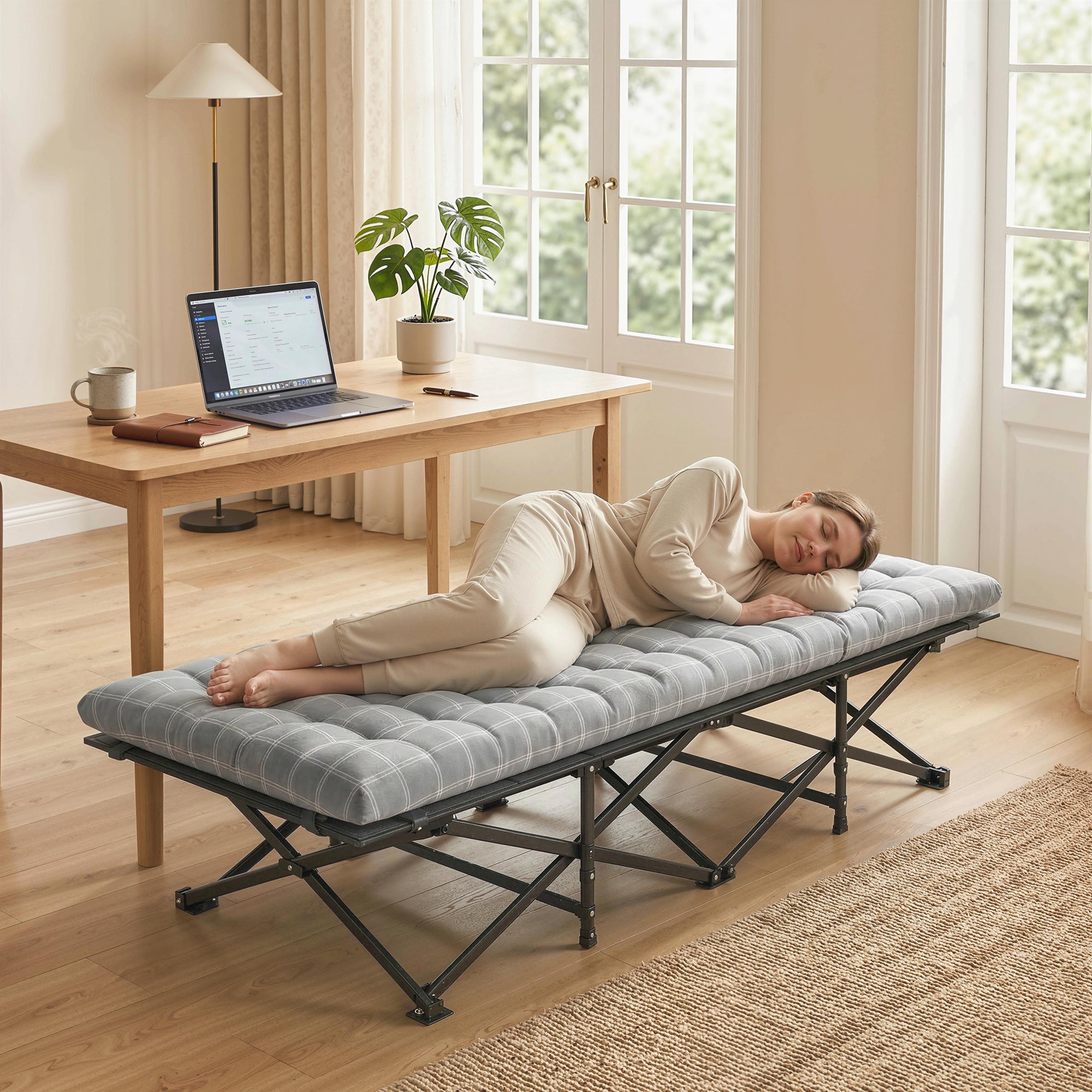 Camping Cot with Soft Pad, 80cm Extra Wide Folding Cots with Side Pocket and Carry Bag, Grey