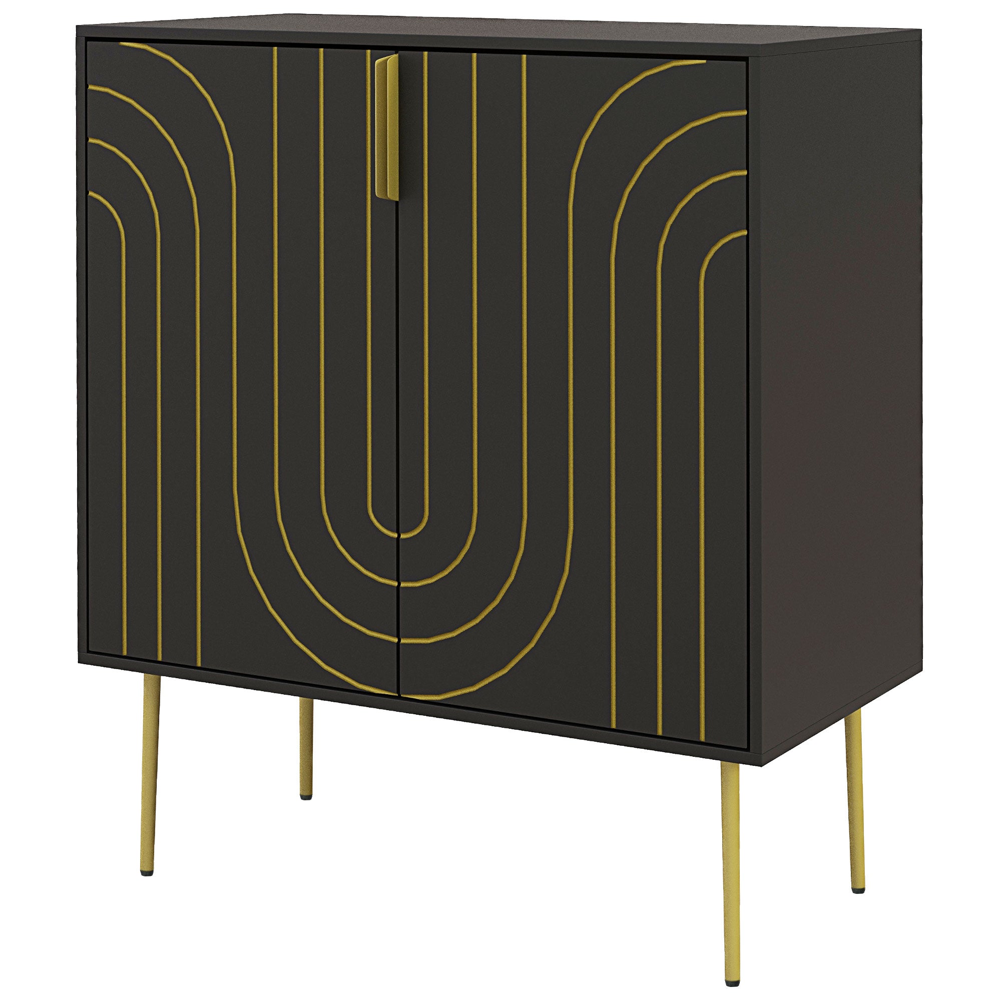 Art Deco Inspired Sideboard, with Adjustable Shelf - Black/Gold Tone