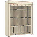 Fabric Wardrobe with Rails and Shelves for Organizing Clothes - Cream White
