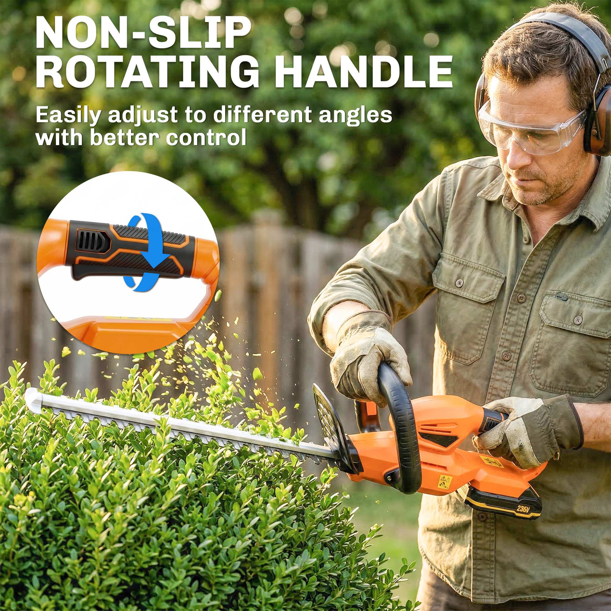 20" Cordless Hedge Trimmer, 18V Electric Hedge Cutter with 51cm Dual Action Blade, 2000mAh Battery and Charger