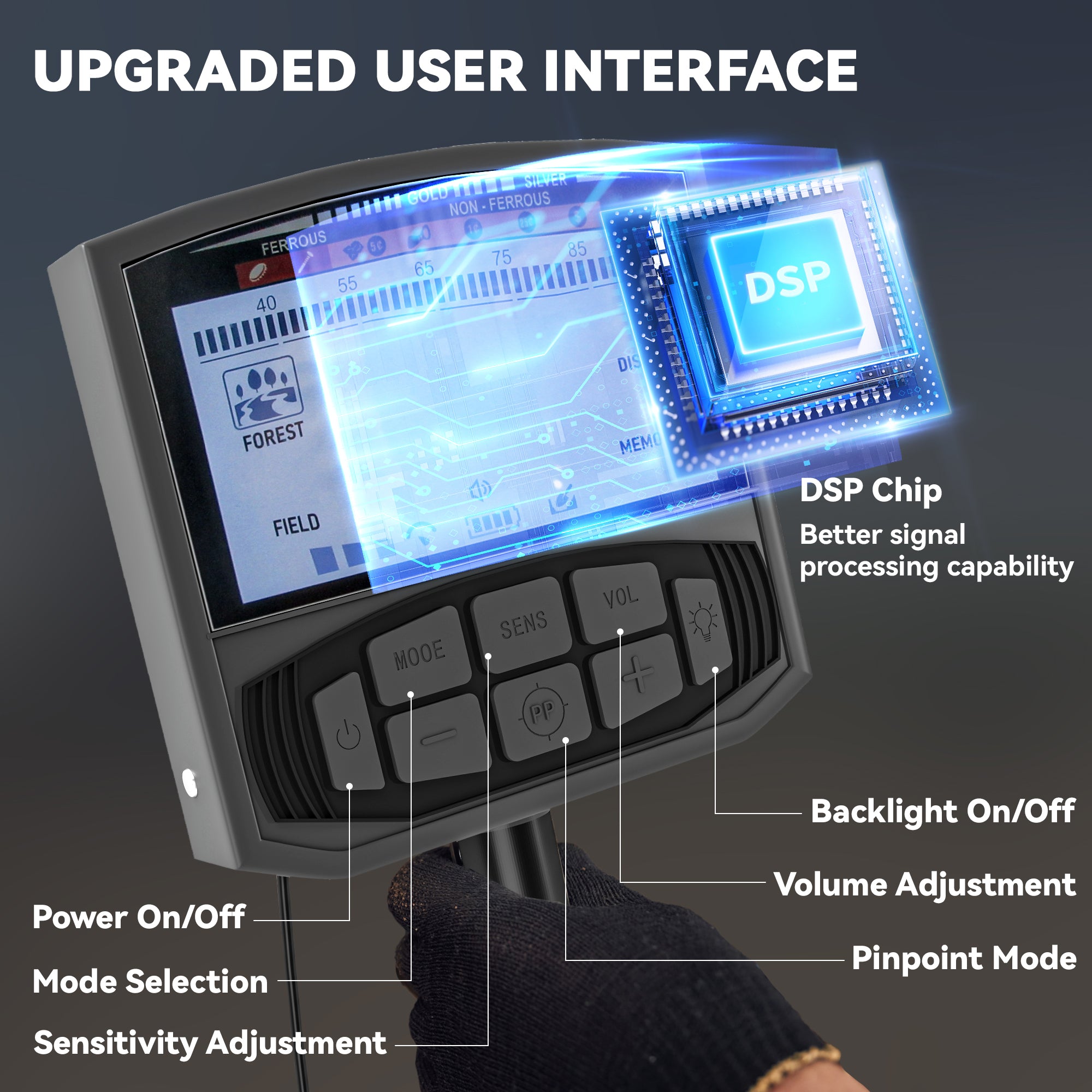 Metal Detector for Adults and Beginners, Gold Detector with Higher Accuracy IP68 Waterproof Coil, 5 Professional Modes with Pinpoint & Memory Mode, Bigger Backlit LCD Display with DSP Chip