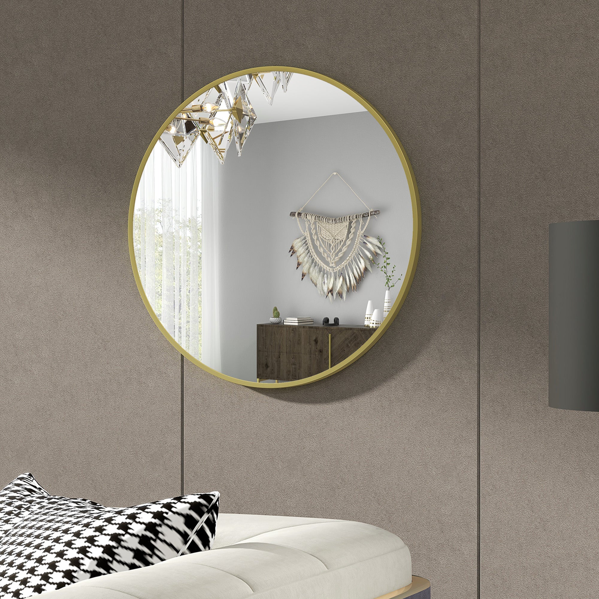 70cm Aluminium Frame Round Bathroom Mirror - Gold Tone