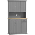 180cm Freestanding Kitchen Cabinet, Modern Storage Cupboard with Open Countertop, Drawer and 6 Doors, Grey