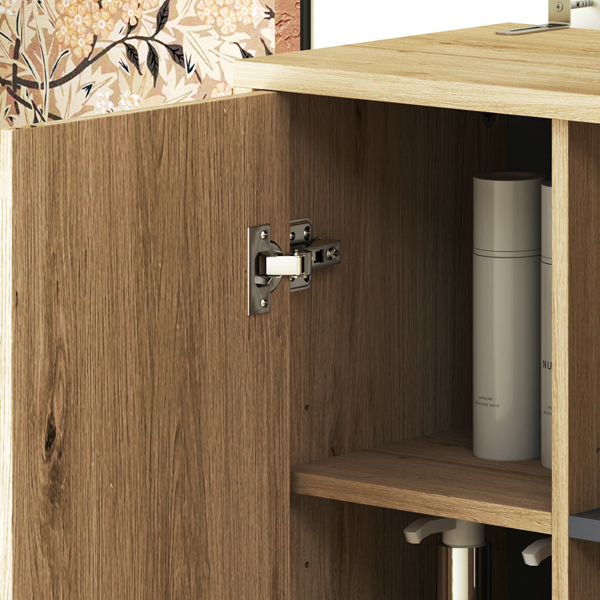 Multi-Storage Slim Bathroom Cabinet - Wood-Effect