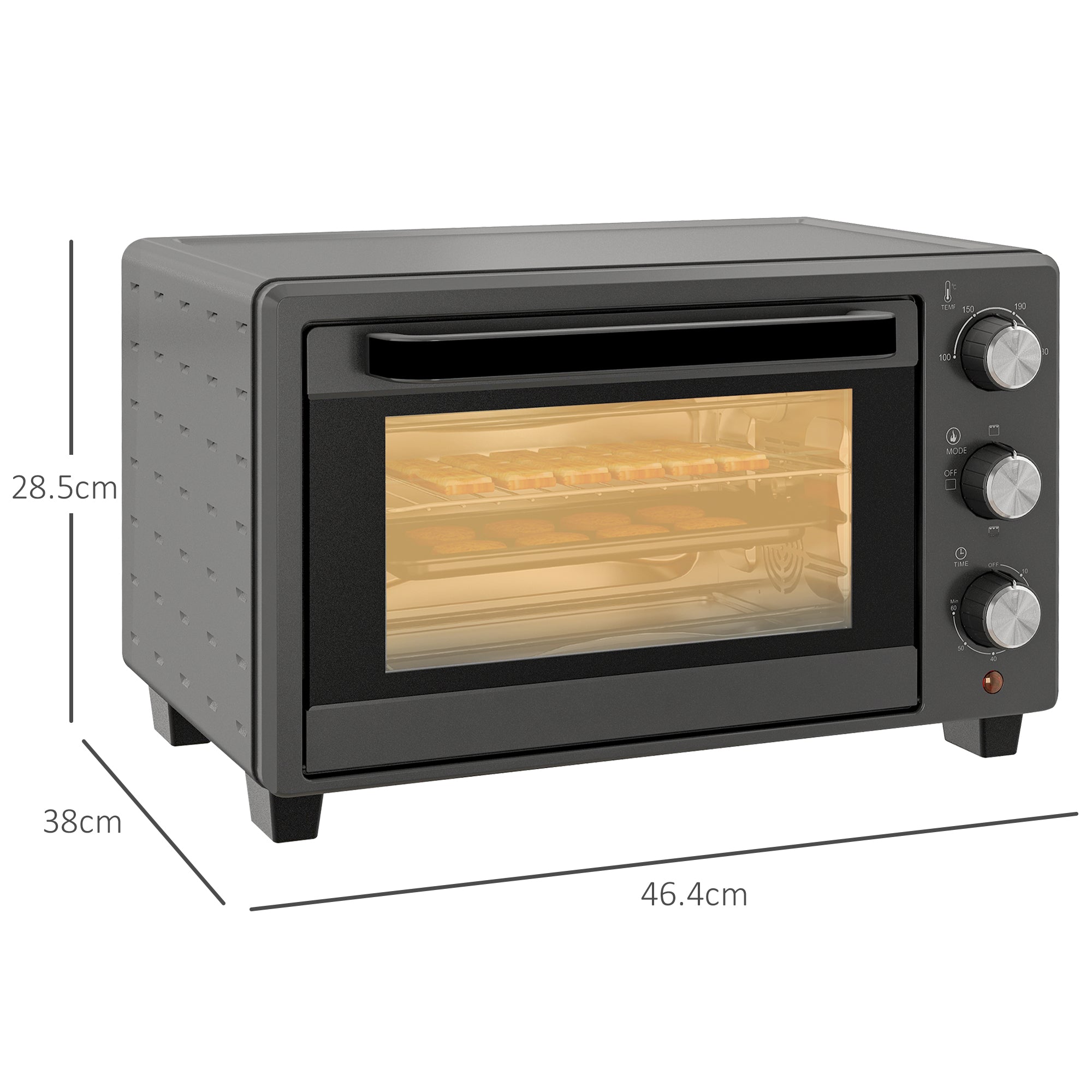 Mini Oven, 21L Countertop Electric Grill, Toaster Oven with Adjustable Temperature, Timer, Baking Tray and Wire Rack, 1400W, Grey