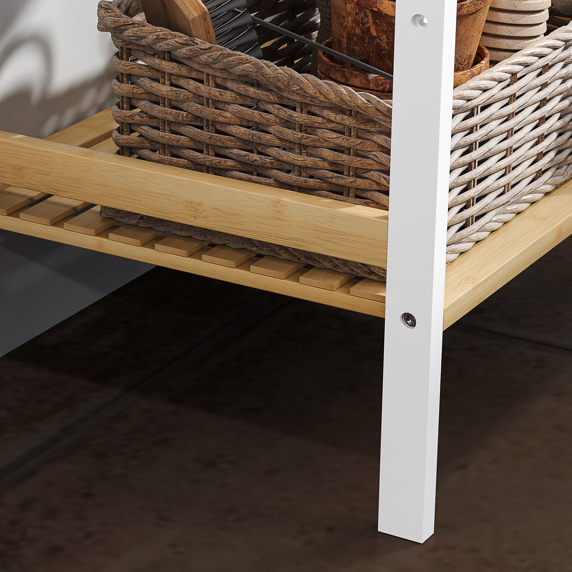 Four-Tier Adjustable Bamboo Shelf Storage Unit - Natural and White