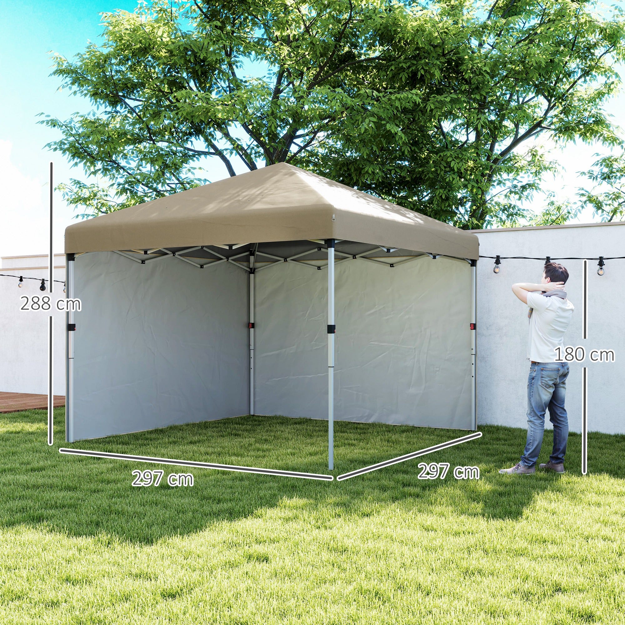 3 x 3 Metre Pop Up Gazebo Set with Sidewalls and Wheeled Bag - Khaki