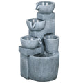 Solar Powered Four-Tier Outdoor Water Fountain with LED Lighting - Dark Grey