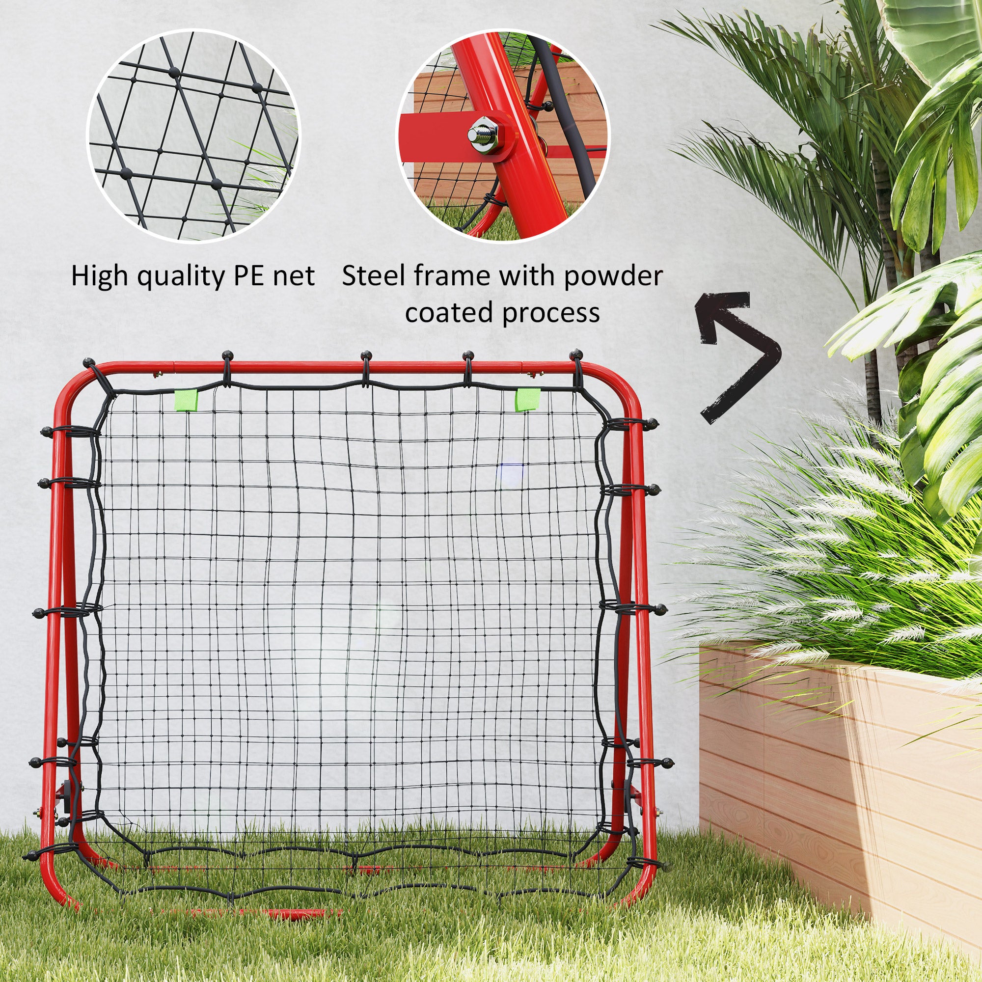 Double Sided Football Rebounder Net, Football Rebound Goal with 5 Adjustable Angles, Red