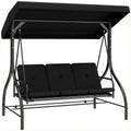 3 Seater Canopy Swing Chair, 2 in 1 Garden Swing Seat Bed, with Adjustable Canopy and Metal Frame, Black