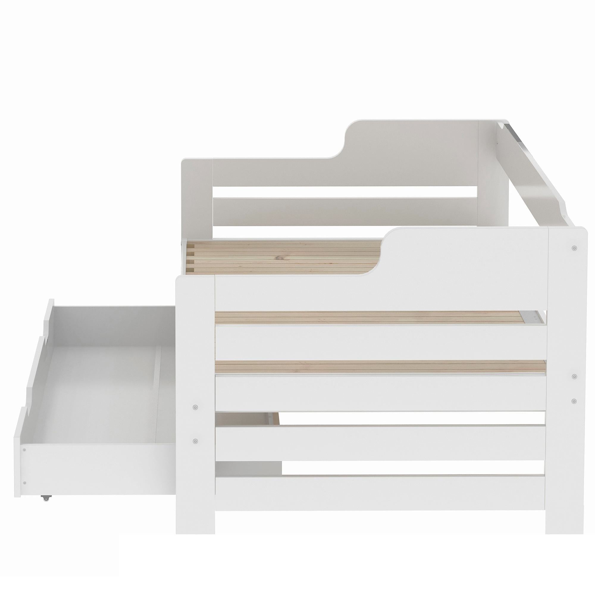 Single Guest Sofa Bed with Pull-Out Trundle and Storage Drawer - White