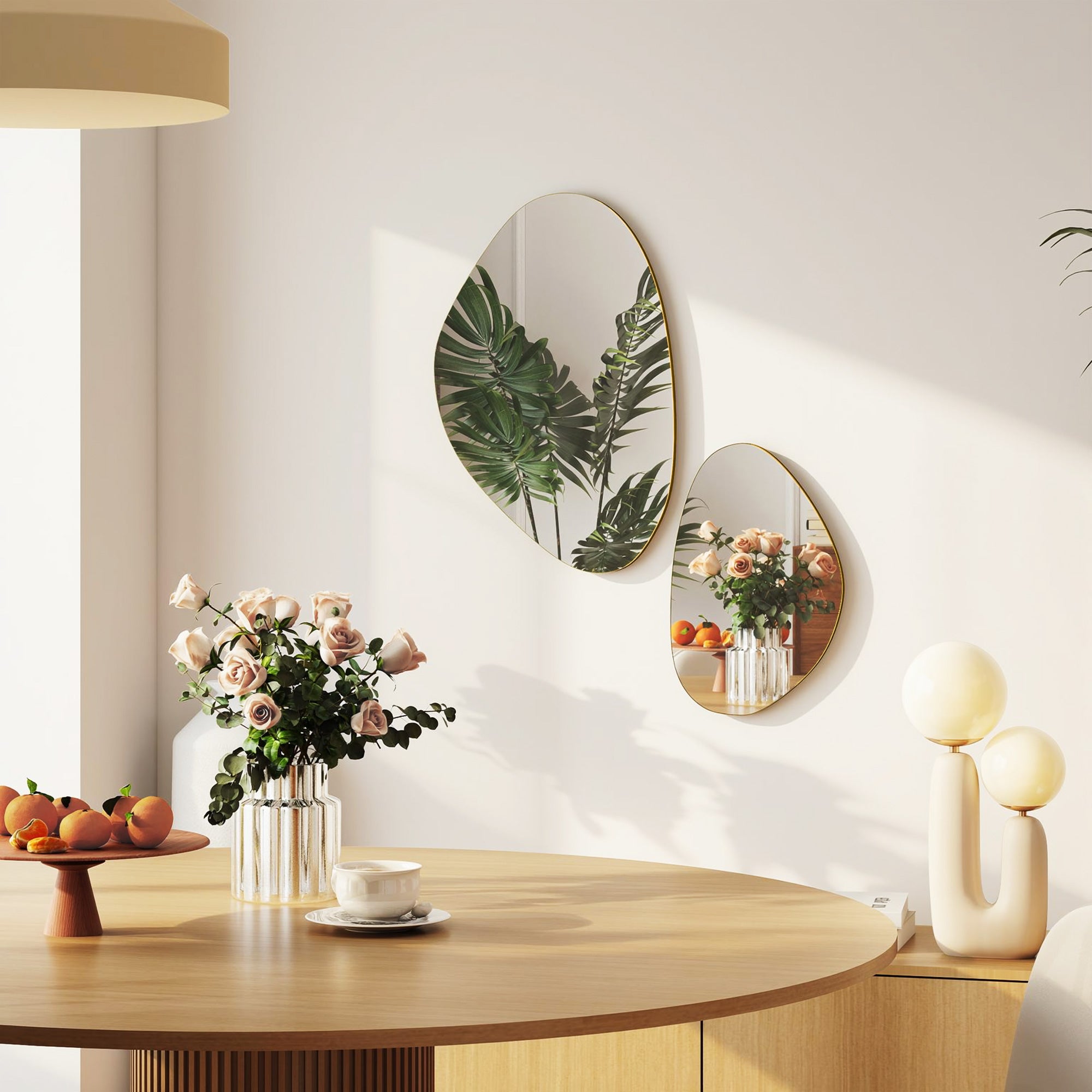Set of 2 Pebble-Shaped Wall Mirror - Gold Tone