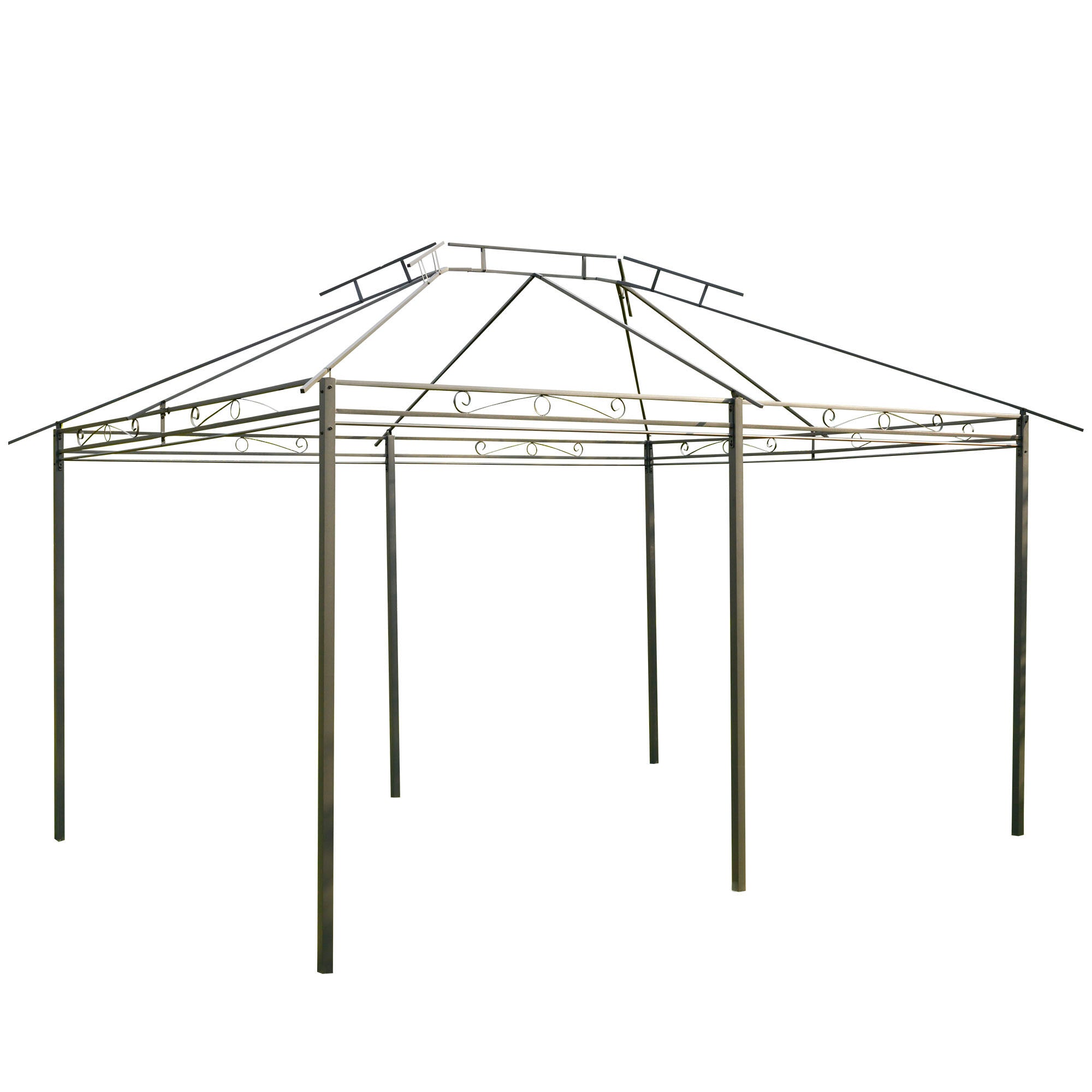 4m x 3(m)Garden Gazebo, Double Roof Outdoor Gazebo Canopy Shelter with Curtains, Solid Steel Frame for Lawn and Deck, Grey