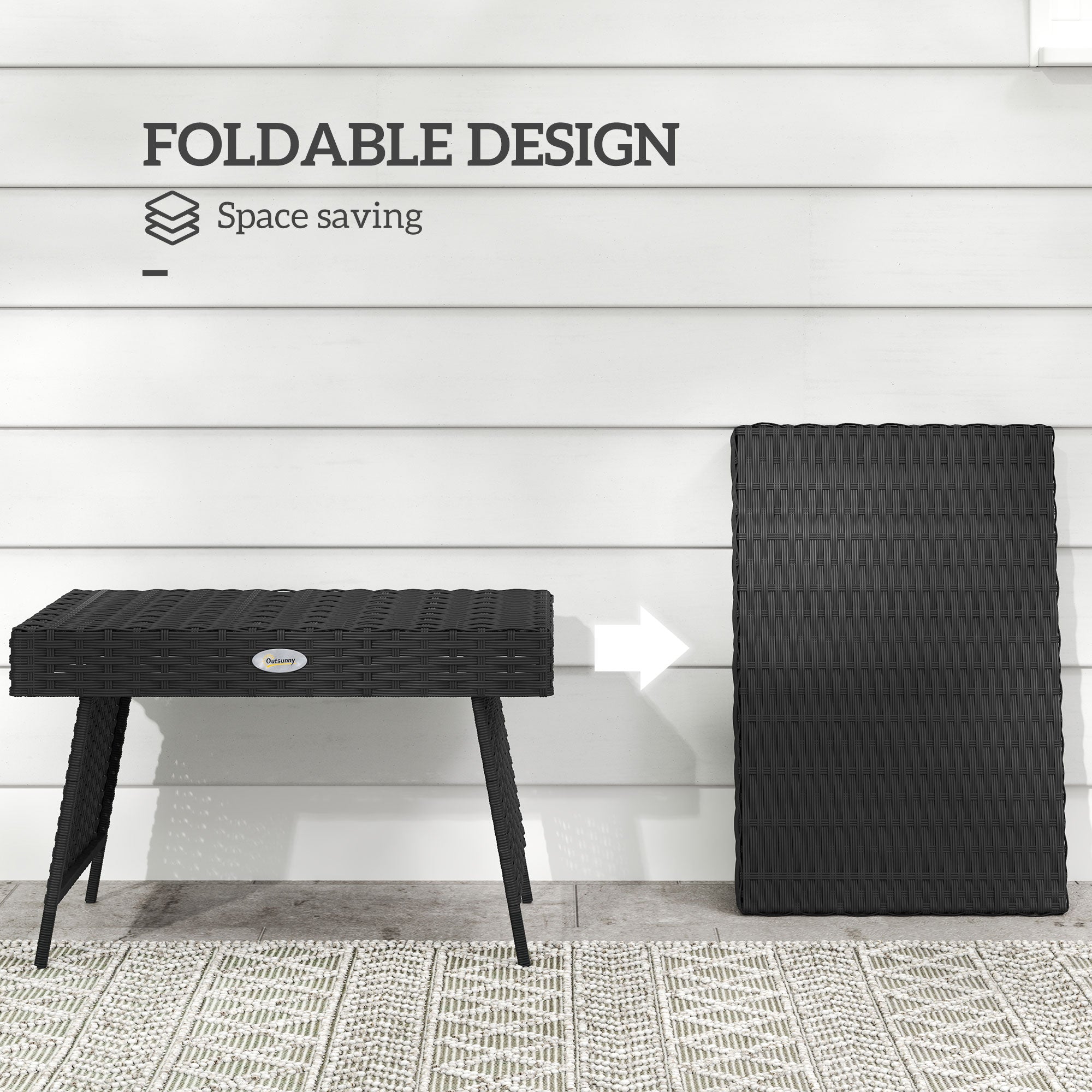 Foldable Outdoor Rattan Side Table with Steel Frame 60x41x41 cm - Black