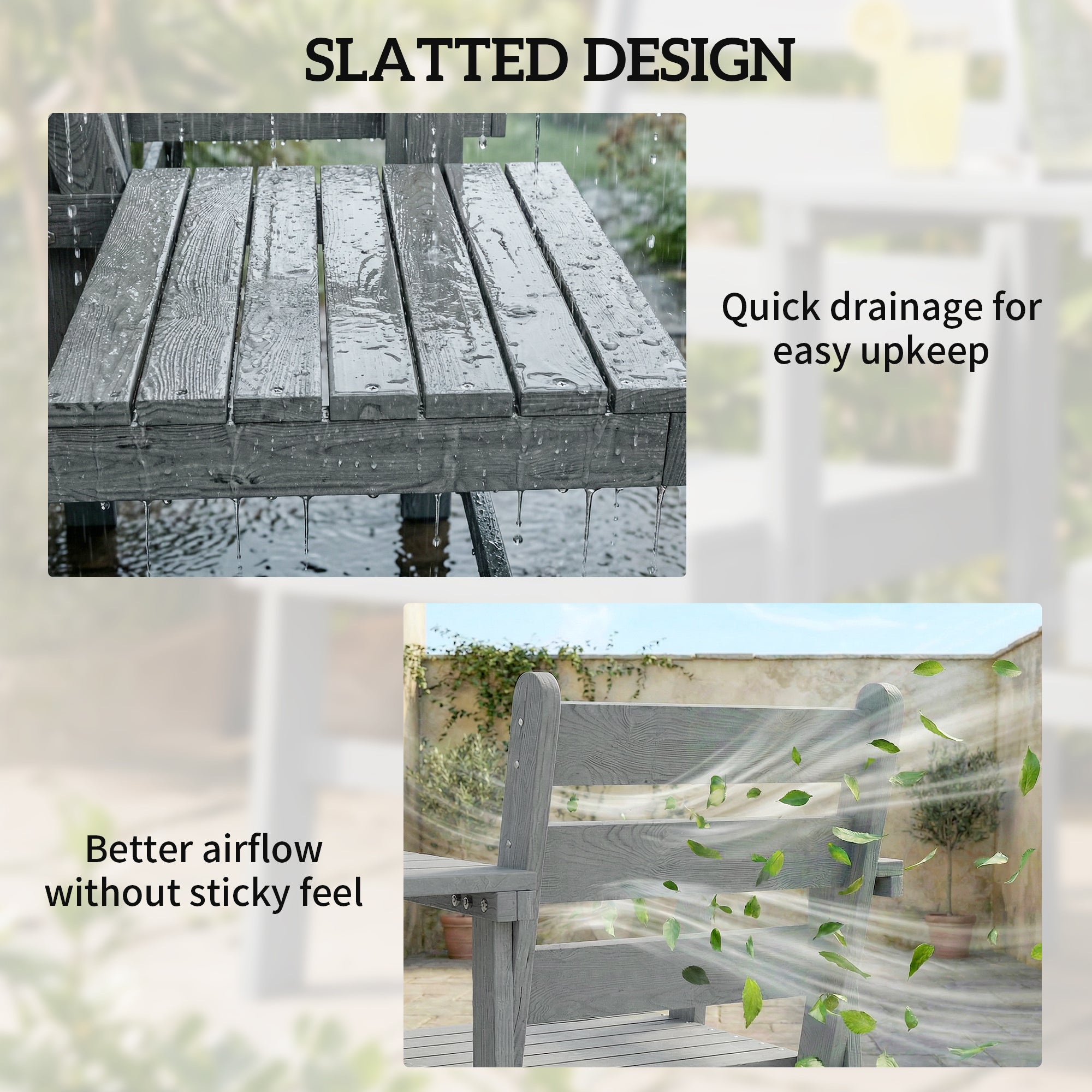 Outdoor Garden Loveseat, Embossed Wooden Jack and Jill Garden Seat with Integrated Table, Grey
