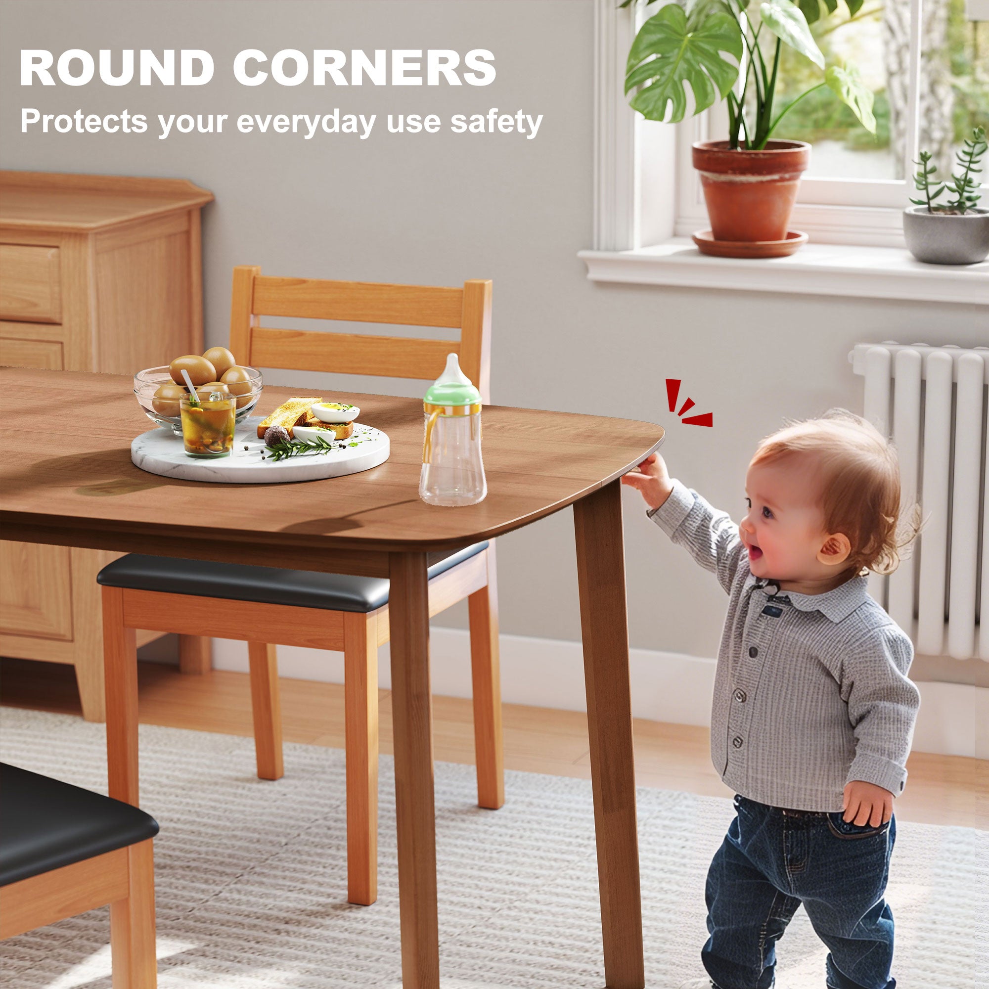 Pine Wood Rectangular Dining Table - Light Brown