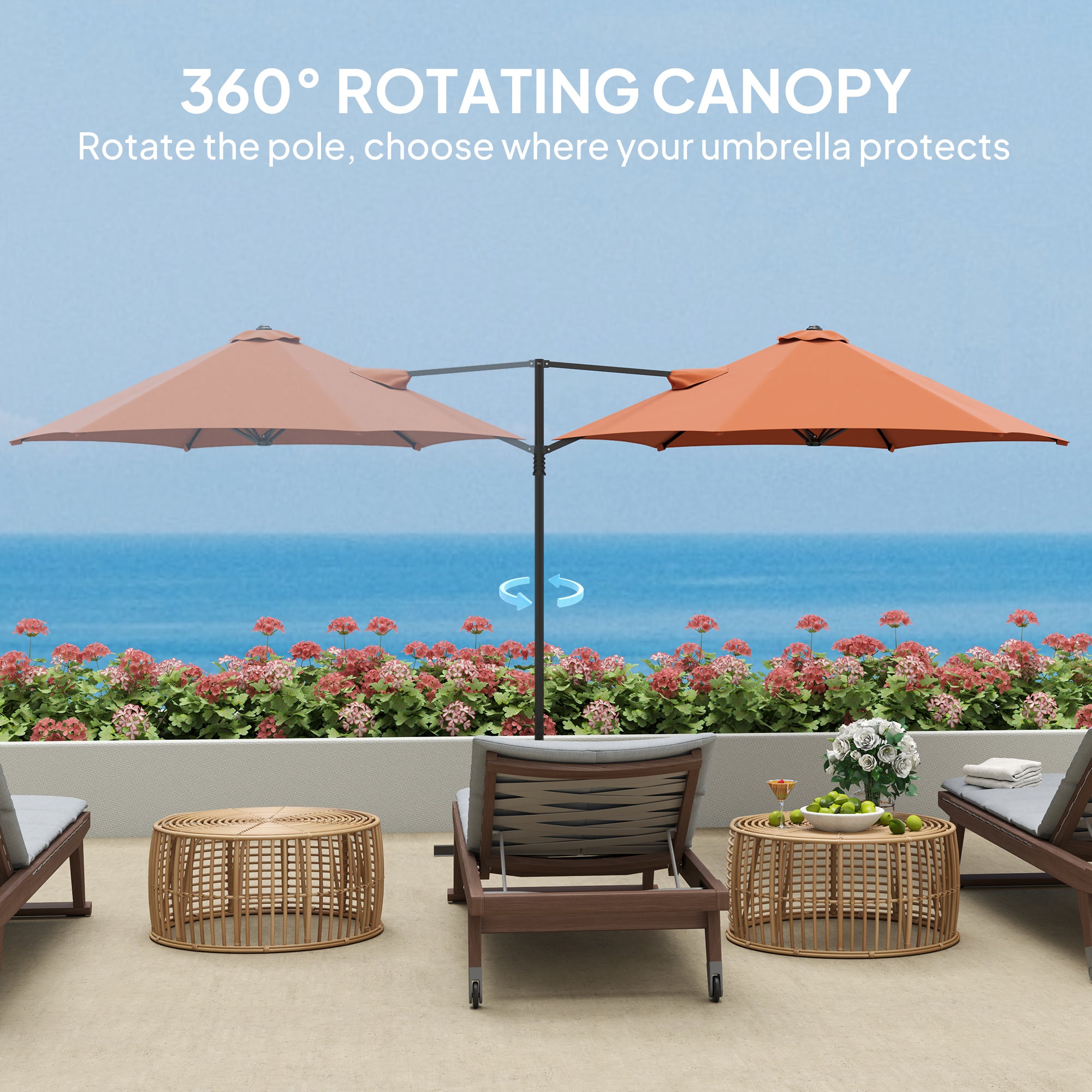 2.5m Rotating Cantilever Parasol with Base - Orange Polyester Canopy