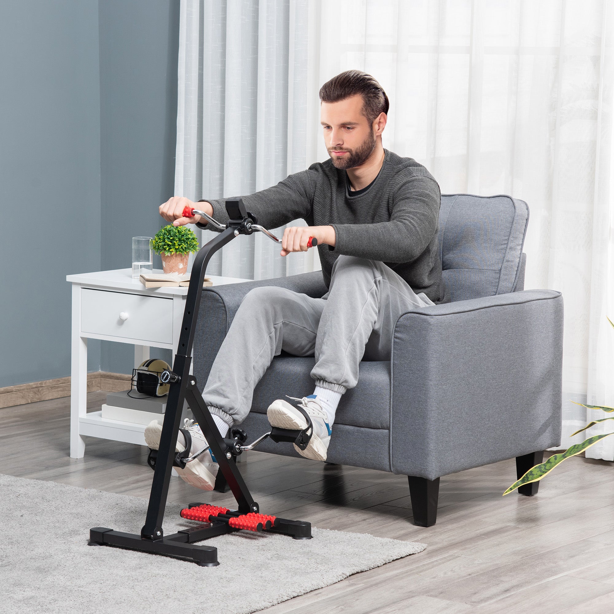 Portable Exercise Bike for Home Pedal Exerciser Height-adjustable 56L x 44- 56W x 75- 97H cm Black and Red