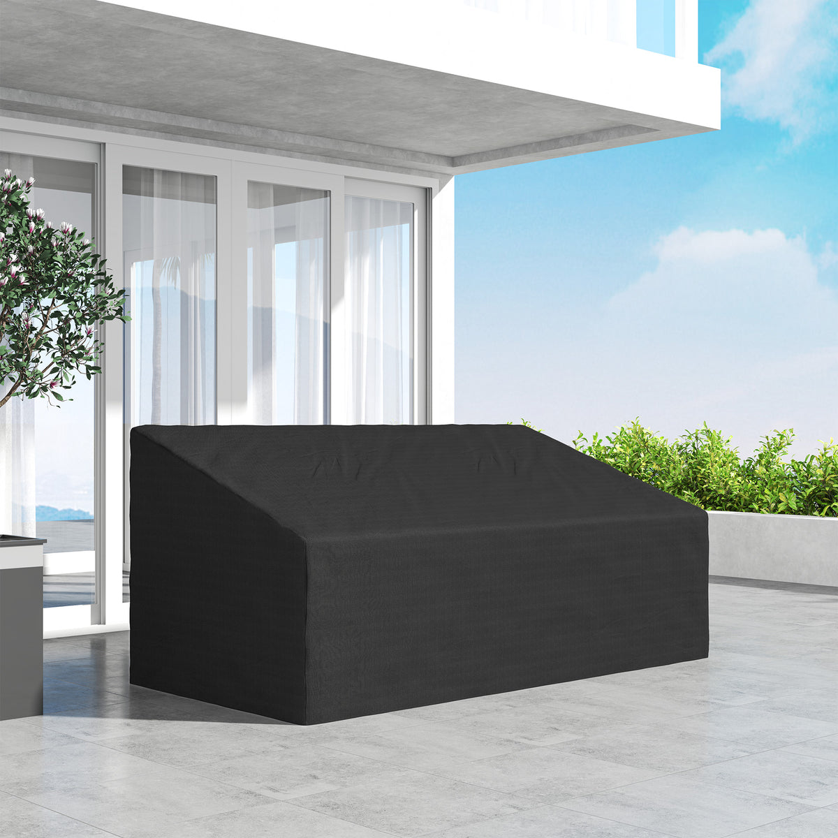600D Oxford Cloth 3 Seater Sofa Furniture Cover Waterproof for Garden Patio - Black