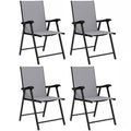 Folding Garden Chairs Set of 4, Foldable Garden Dining Chairs with High Back, Armrests, Texteline Seat, Light Grey