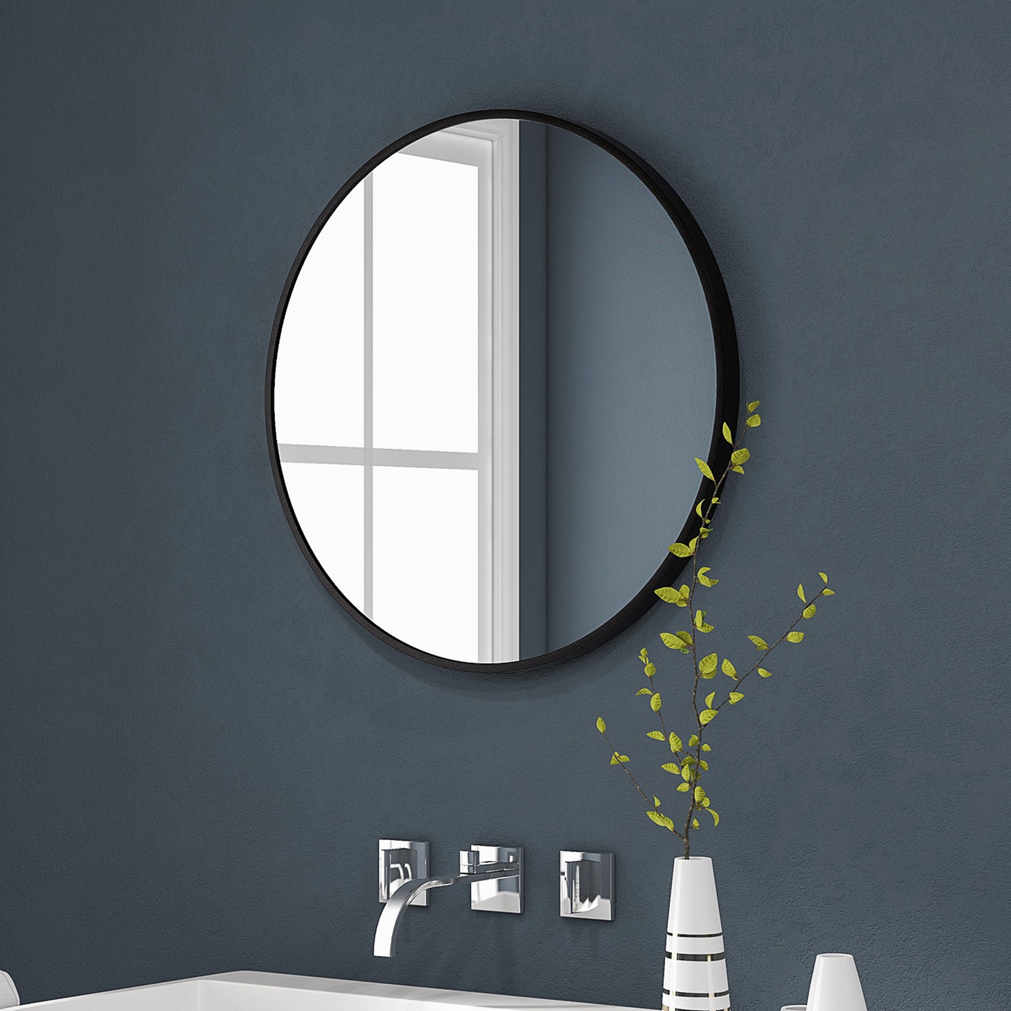 70cm Aluminium Frame Round Bathroom Mirror - Black