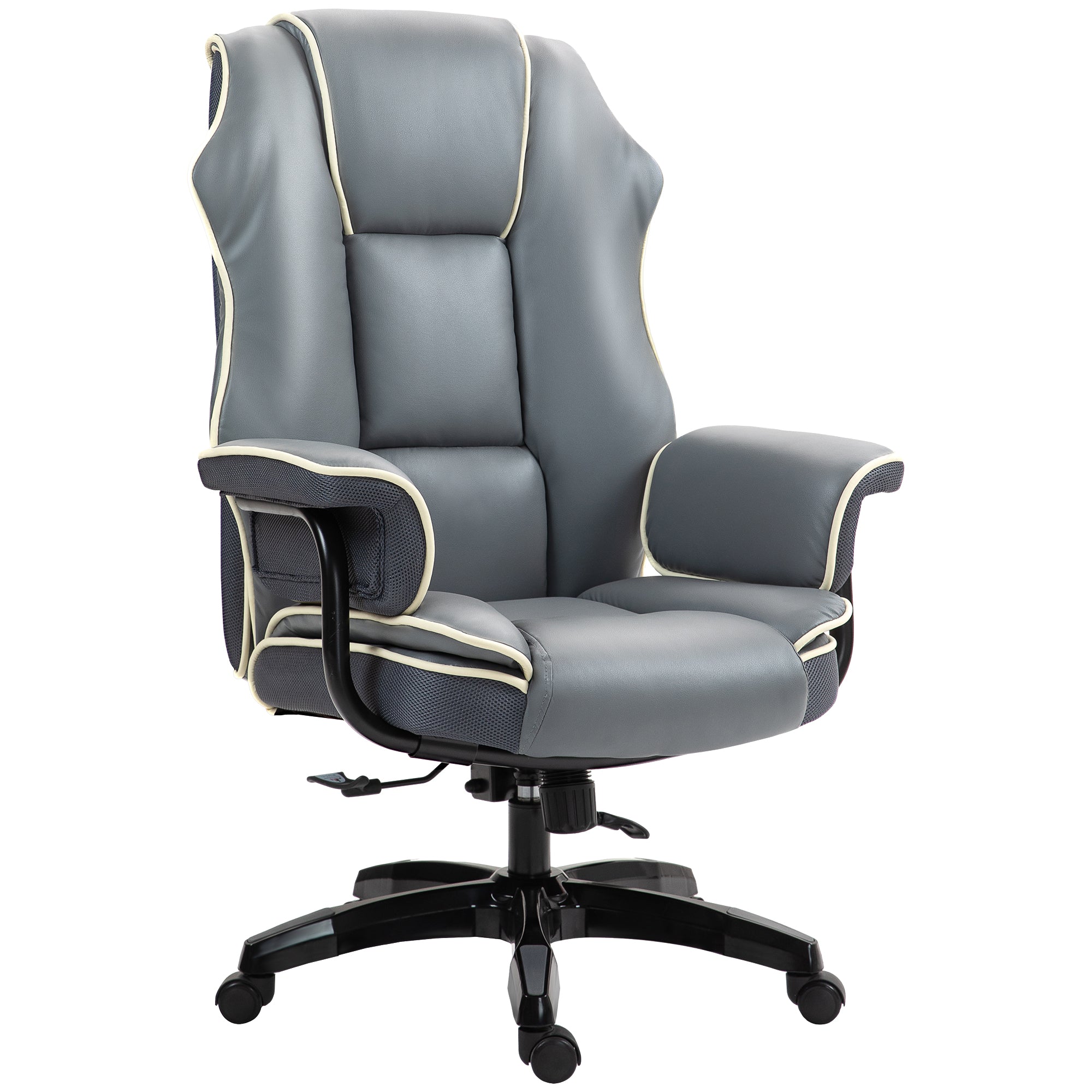 High Back Office Chair, PU Leather Desk Chair, Reclining Swivel Computer Chair for Home, Grey