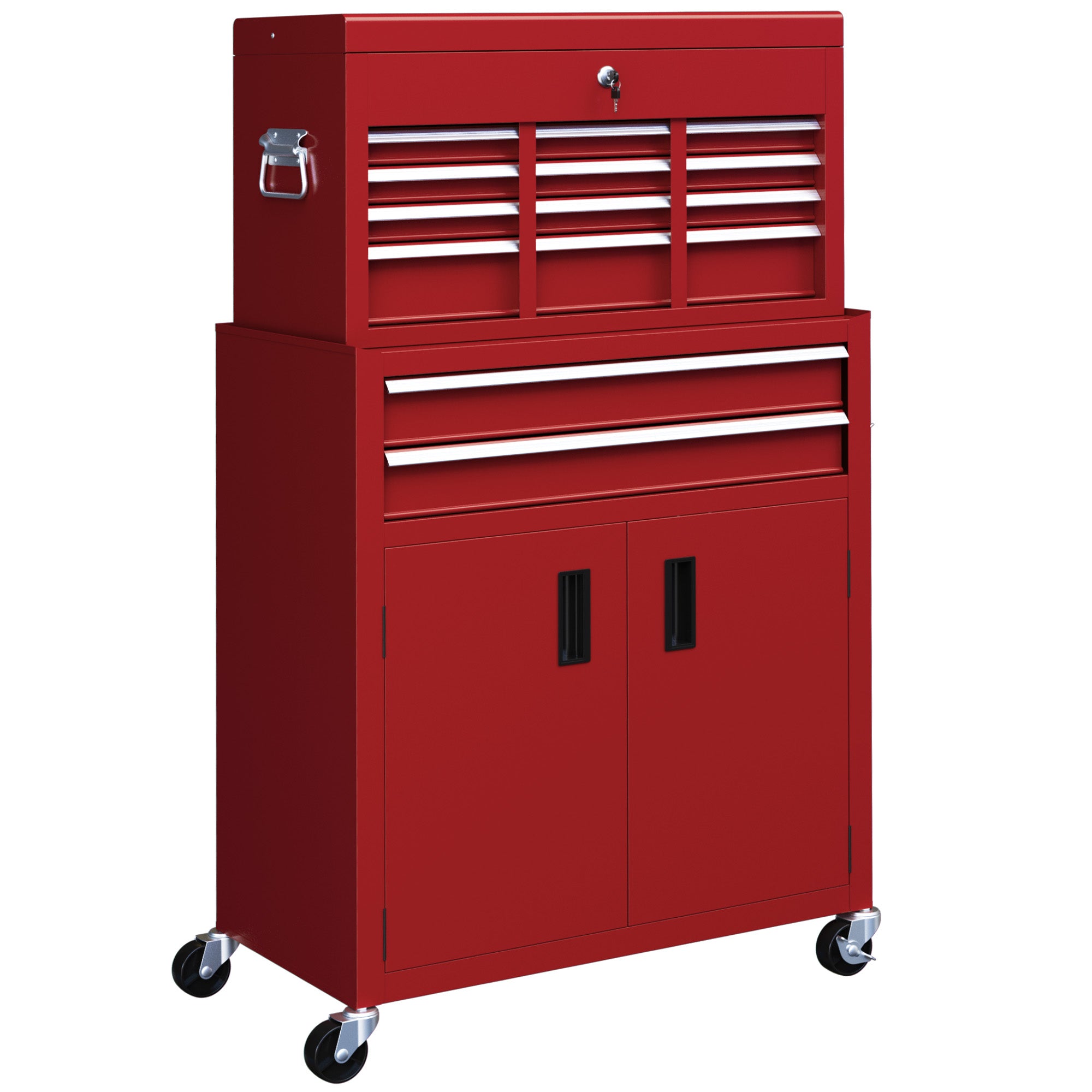 Portable Tool Box, Metal Tool Chest on Wheels with 6 Drawers for Garage and Workshop, Red