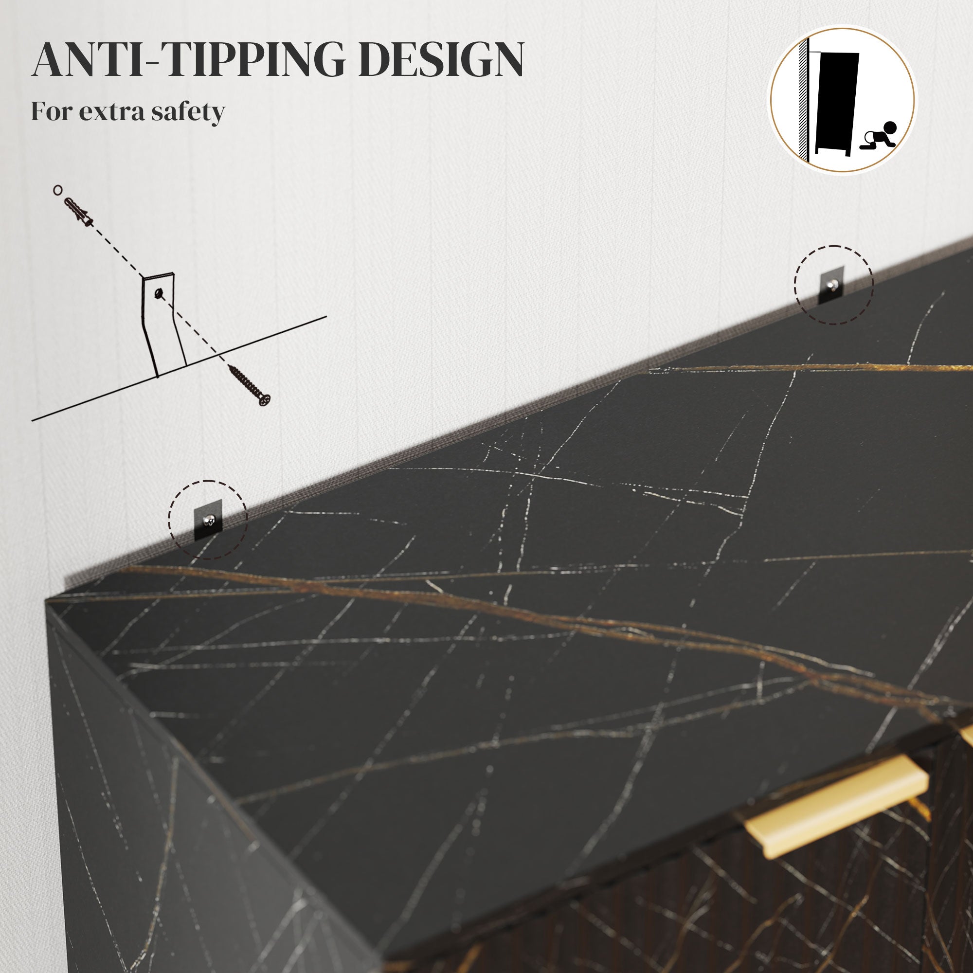 Elegant Storage Sideboard - Black/Gold-Tone