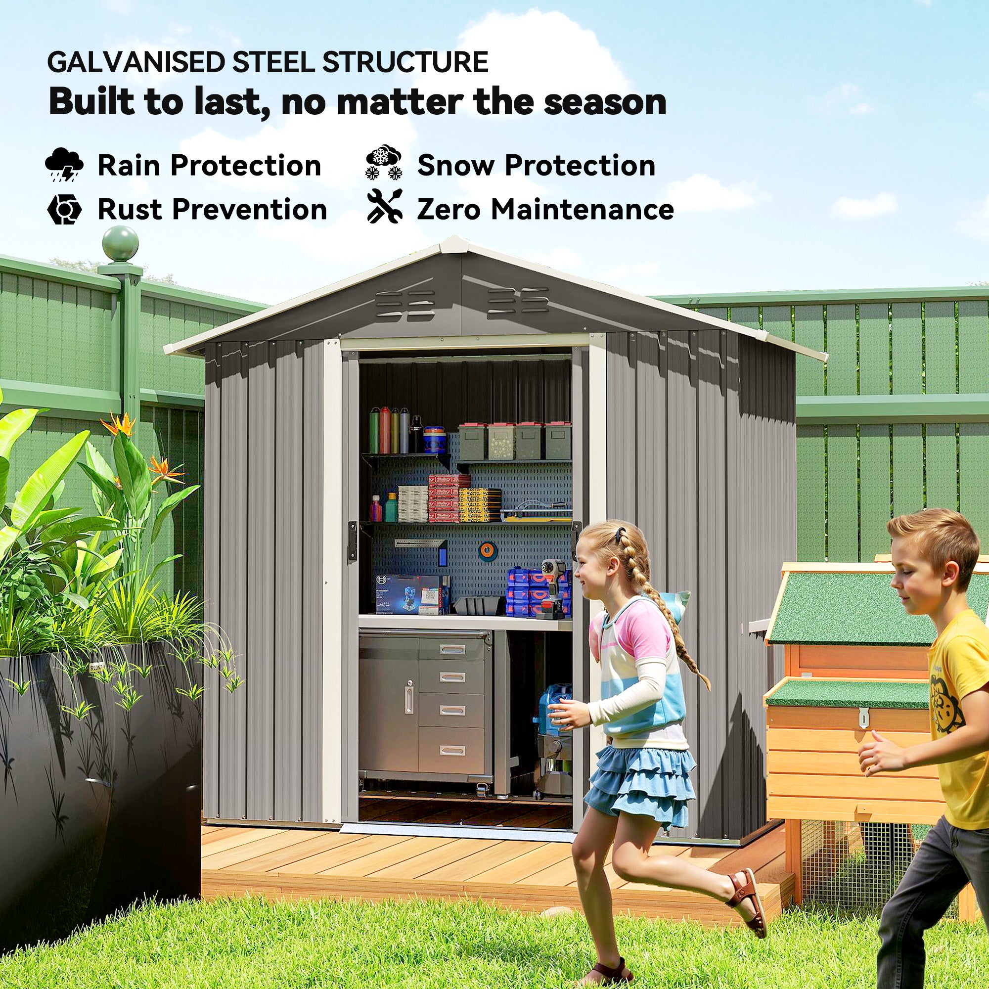 6.5 x 3.5ft Metal Garden Storage Shed - Light Grey
