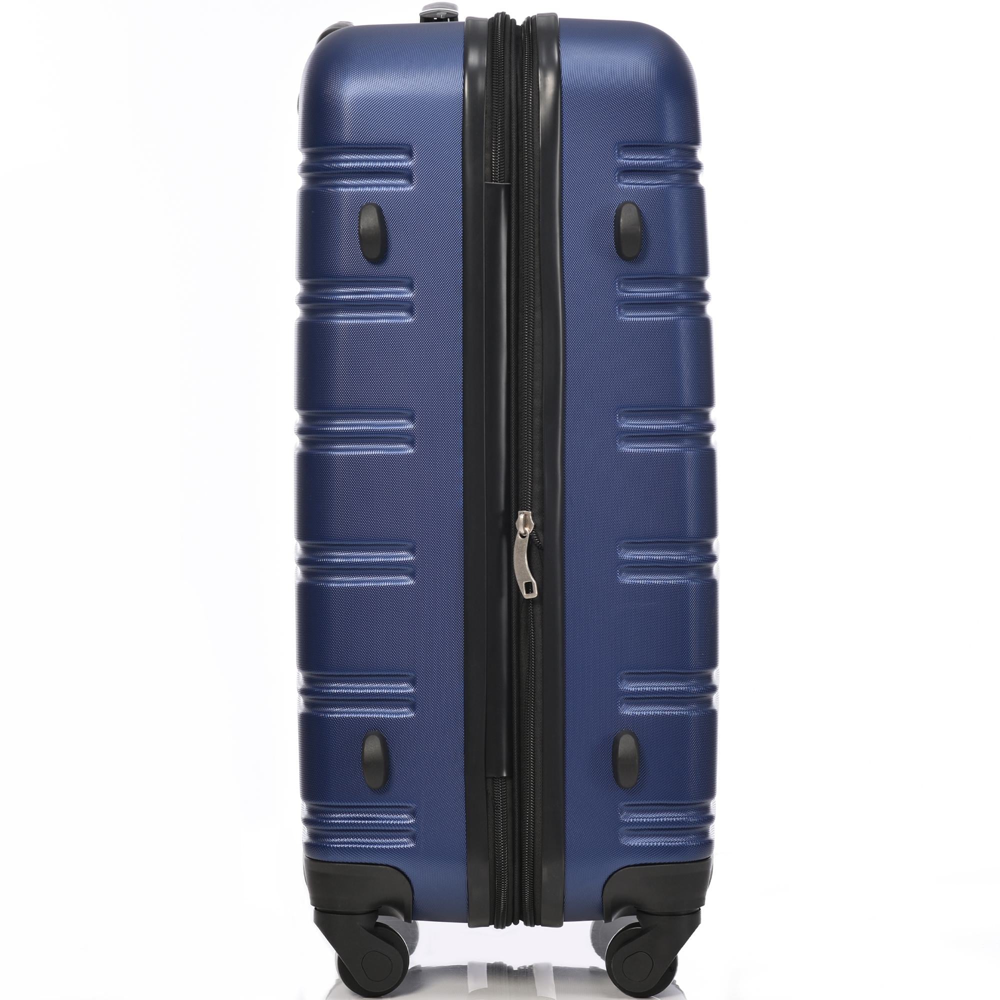 24" 4-Wheel ABS Hard Shell Travel Trolley Suitcase with Extendable Function, Luggage with Secure Lock, 45L × 28W × 69H cm, Deep Blue