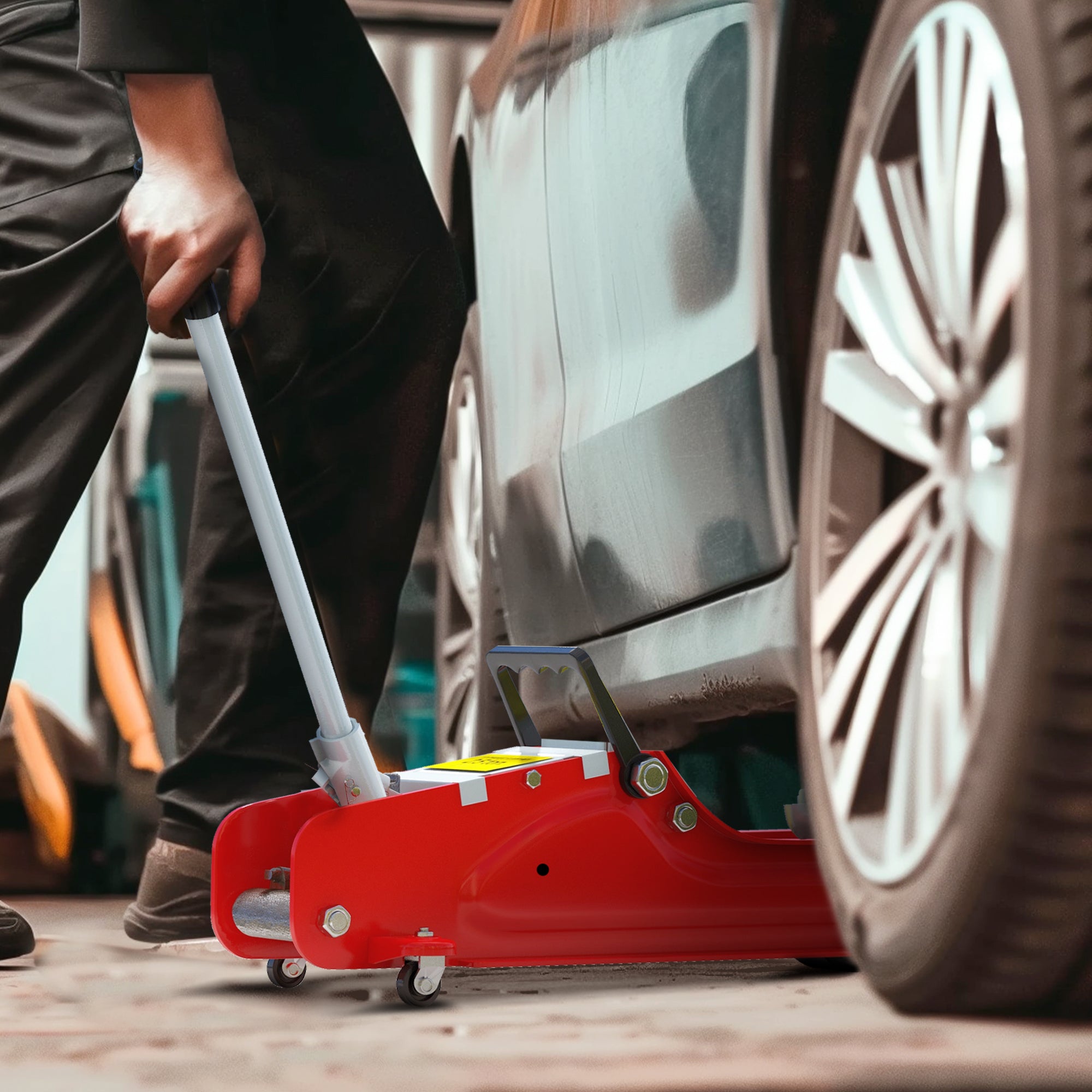 Low Profile Jack, Hydraulic Racing Floor Jack, 8-38cm Lifting Range, 2.5 Ton Capacity, Red