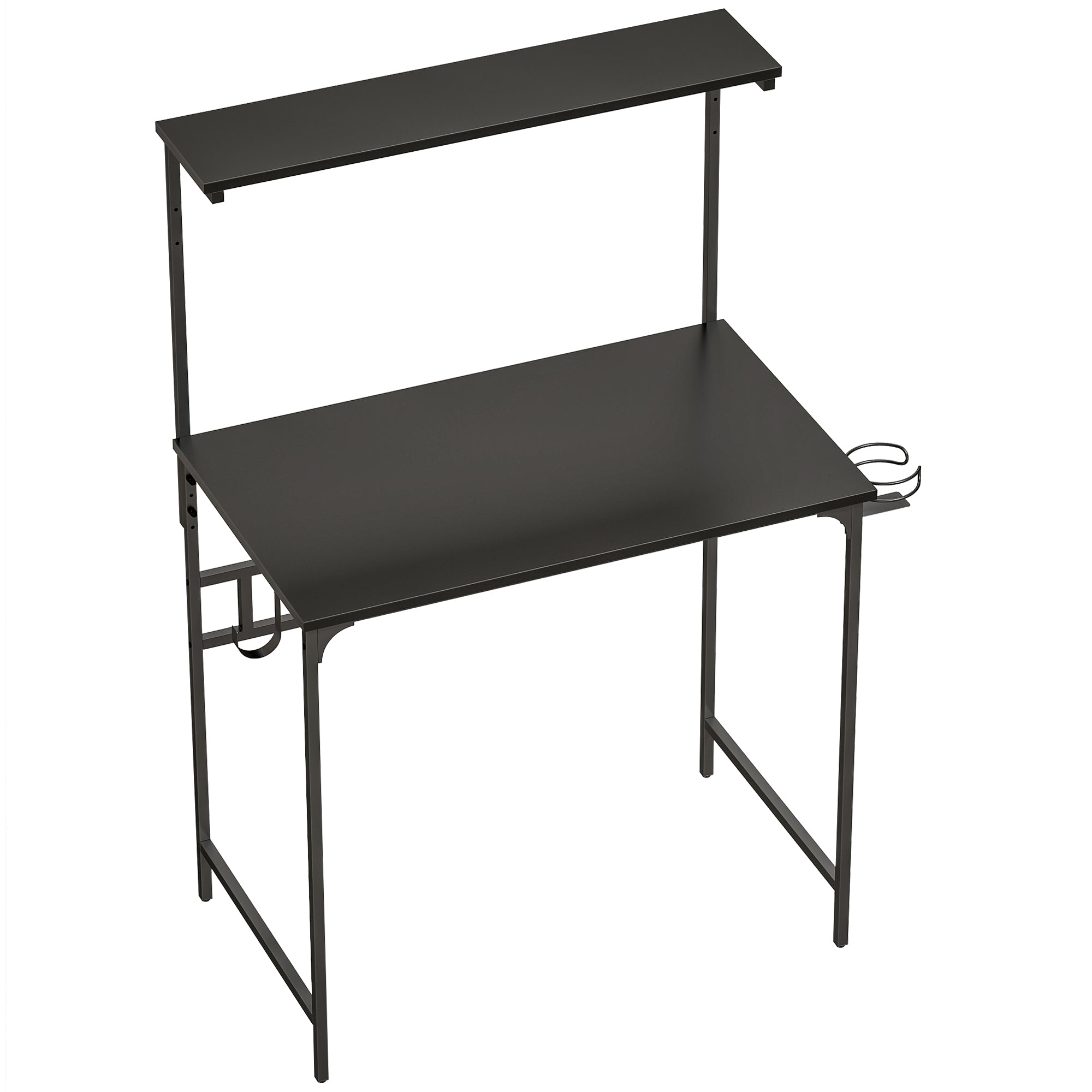 Computer Desk, 80cm Home Office Study Table with Hutch Shelf, Cup Holder, Headphone Hook, Black
