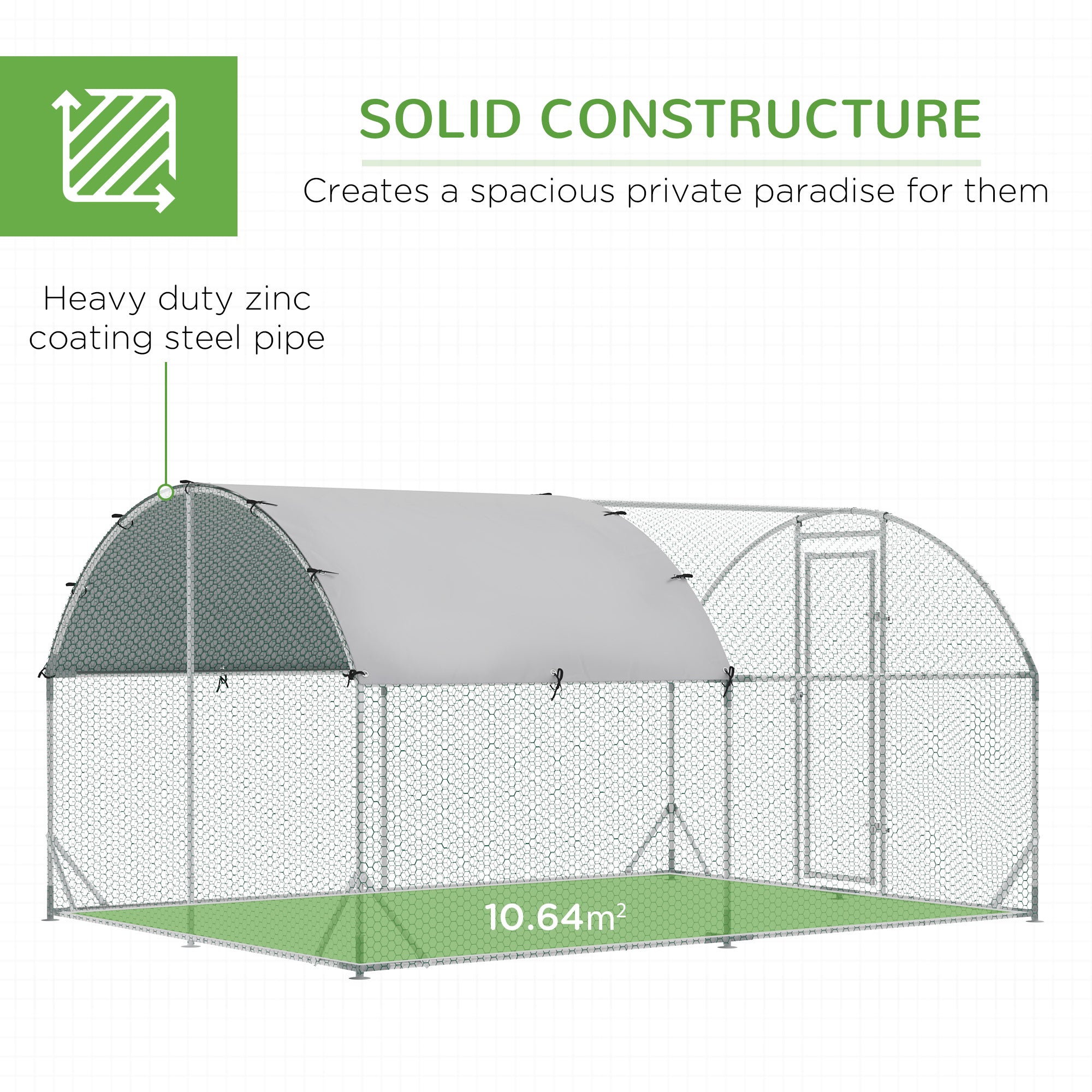 Walk In Chicken Run with Chicken Activity Shelf and Cover, 2.8 x 3.8 x 2m