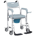 Rolling Shower Wheelchair for Seniors, Bedside Commode Chair with Locking Wheels, Seat, Backrest, Arms, Grey
