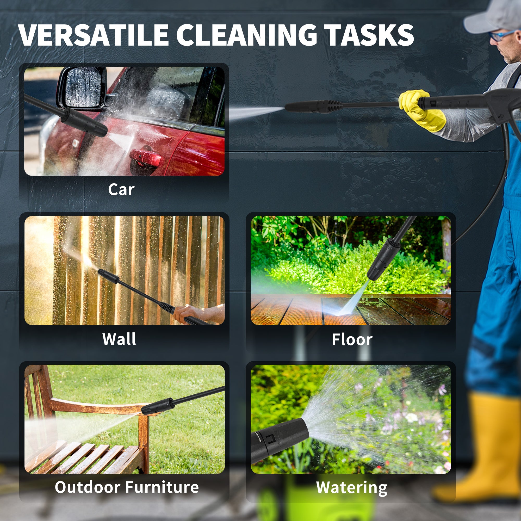 2200W High Pressure Washer, 170 Bar Pressure, 420 L/h Flow, Portable Electric Power Washer Jet Wash Cleaner with Adjustable Nozzle 6M Hose and Hose Reel for Home Patio Car Driveway