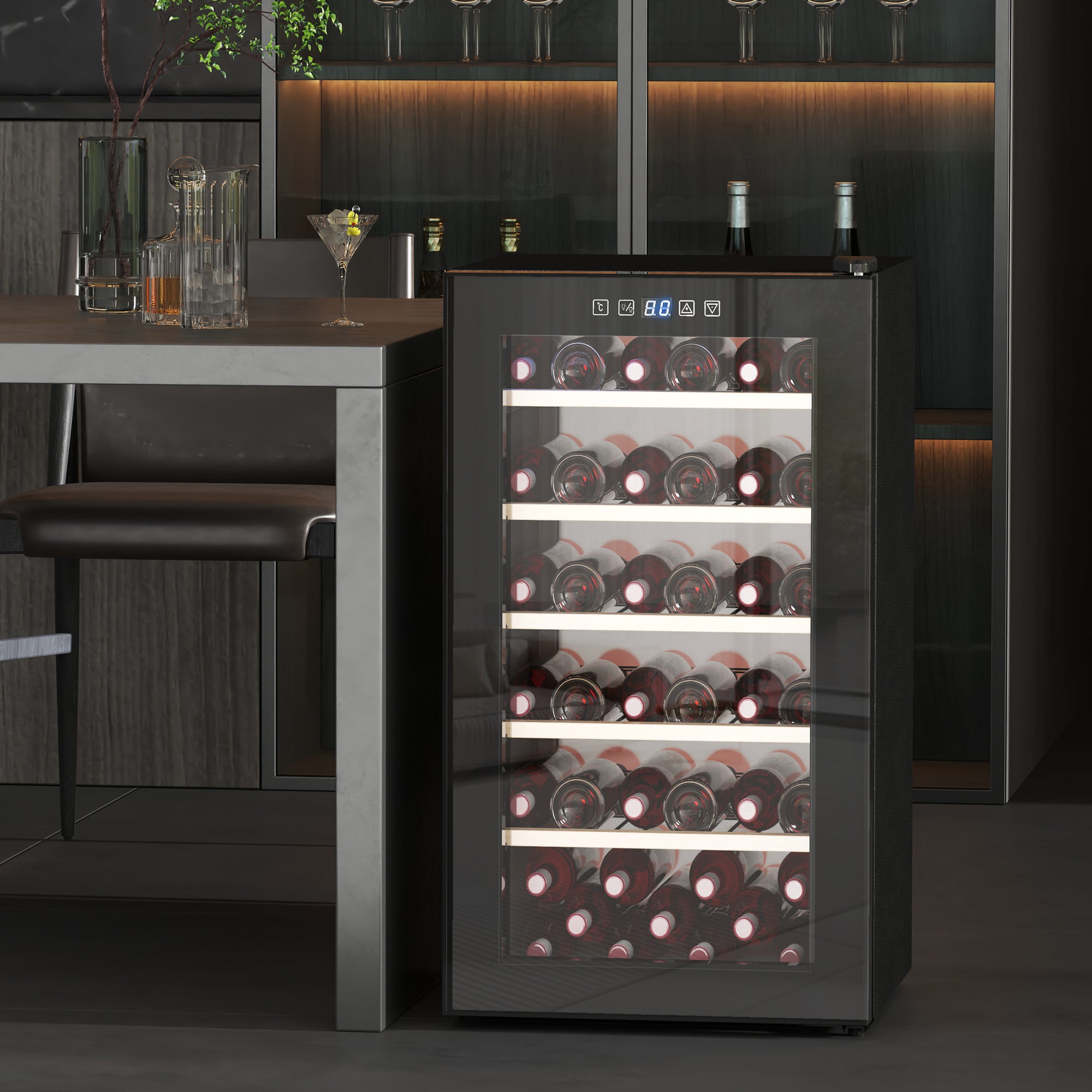 41 Bottle Wine Fridge 91L with Glass Door, LED Light & Digital Touch Control - Black