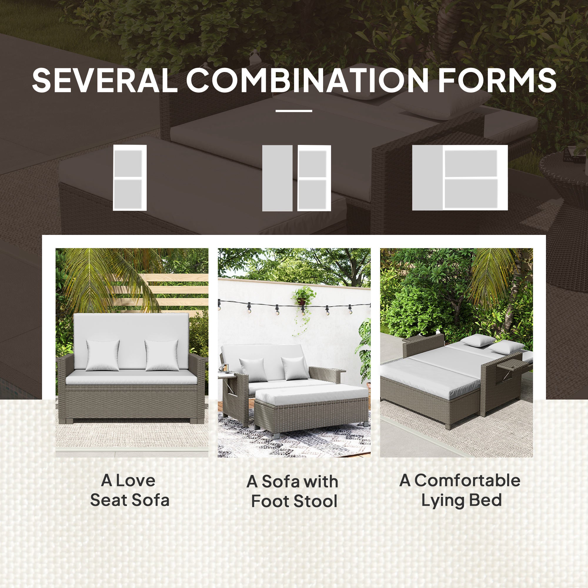 2 Piece Rattan Day Bed Set with Storage Footstool - Light Grey