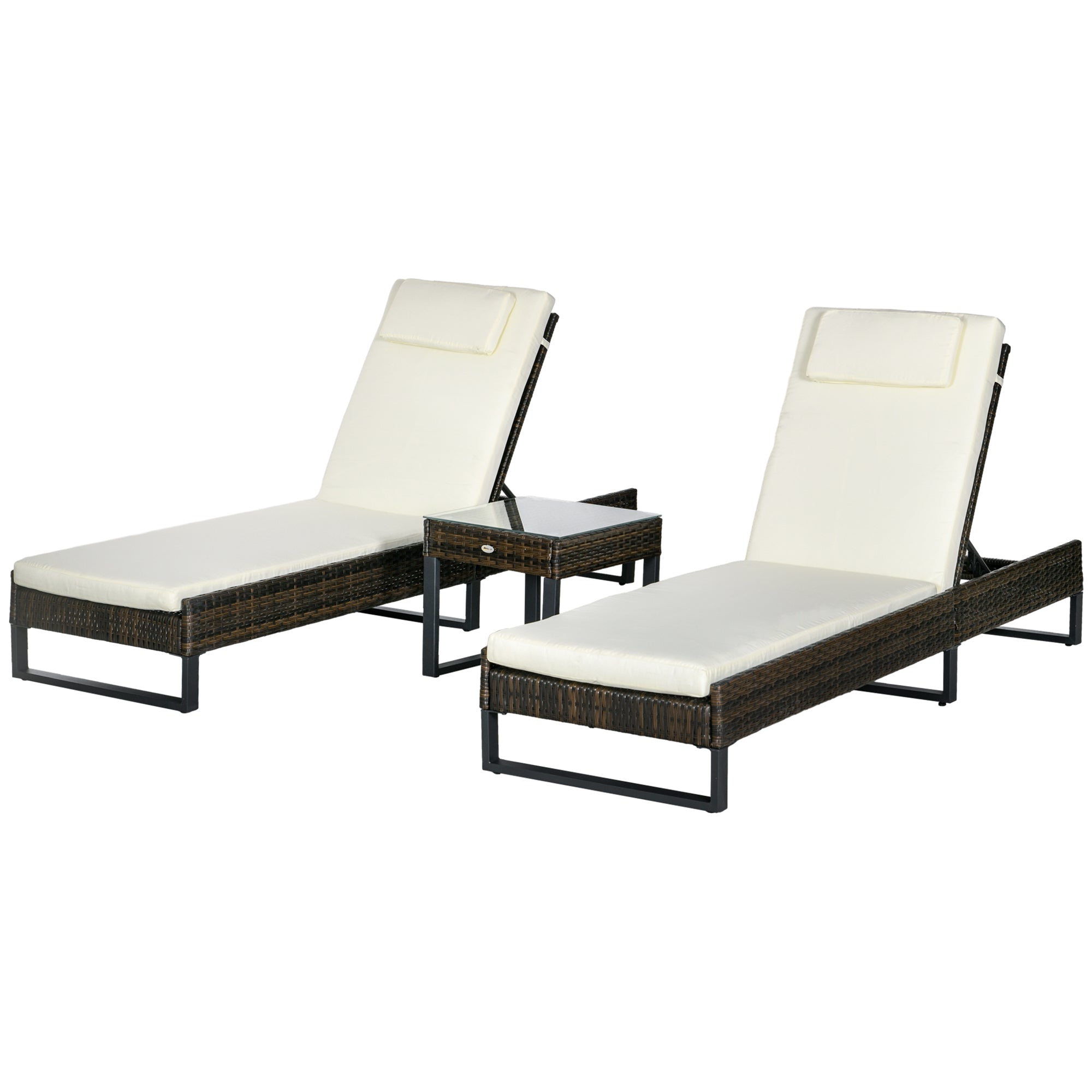 Three-Piece Reclining Lounger Set, with Glass-Top Table - Cream